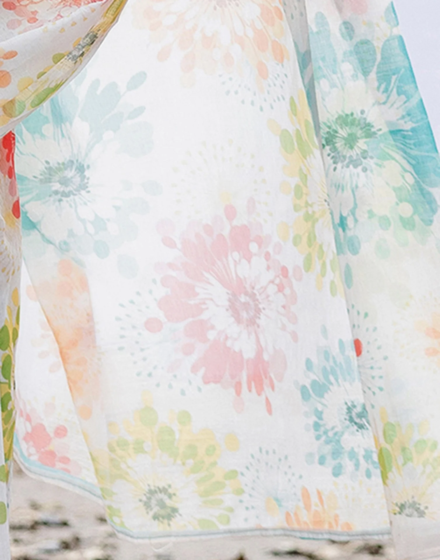 Off White Linen Printed Saree - Image 10