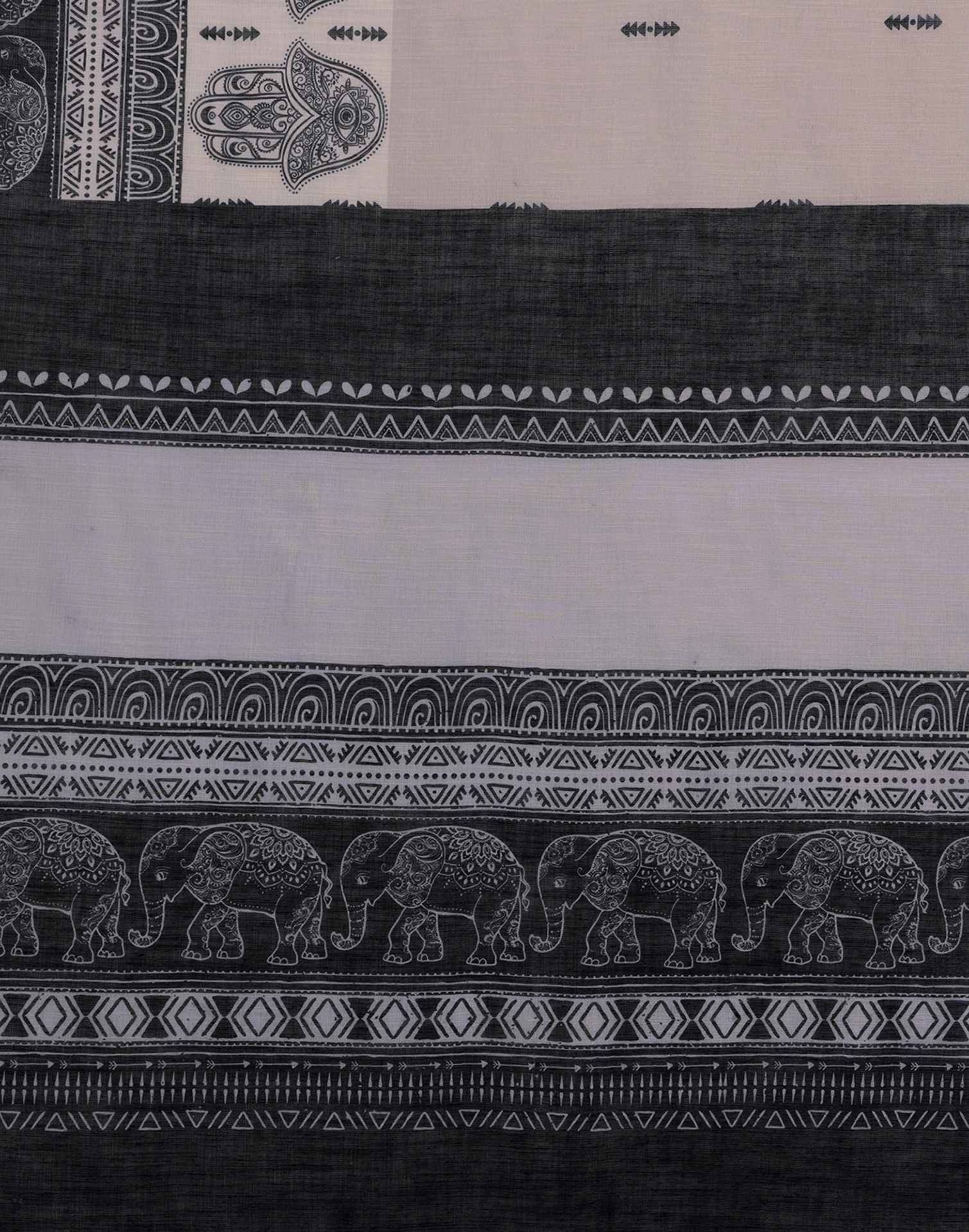 Off White Linen Woven Printed Saree - Image 8