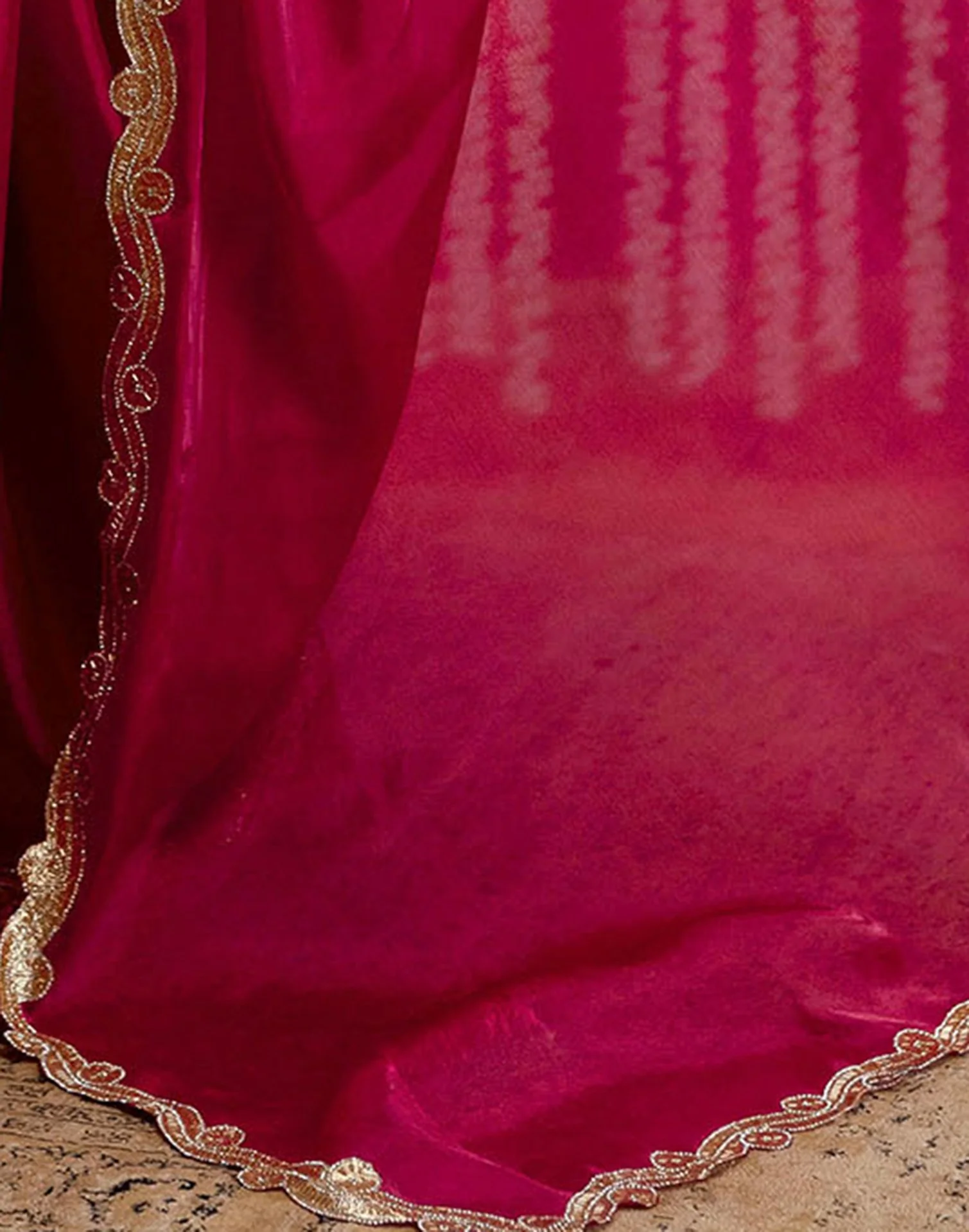Dark Pink Shimmer Lace Saree - Image 11