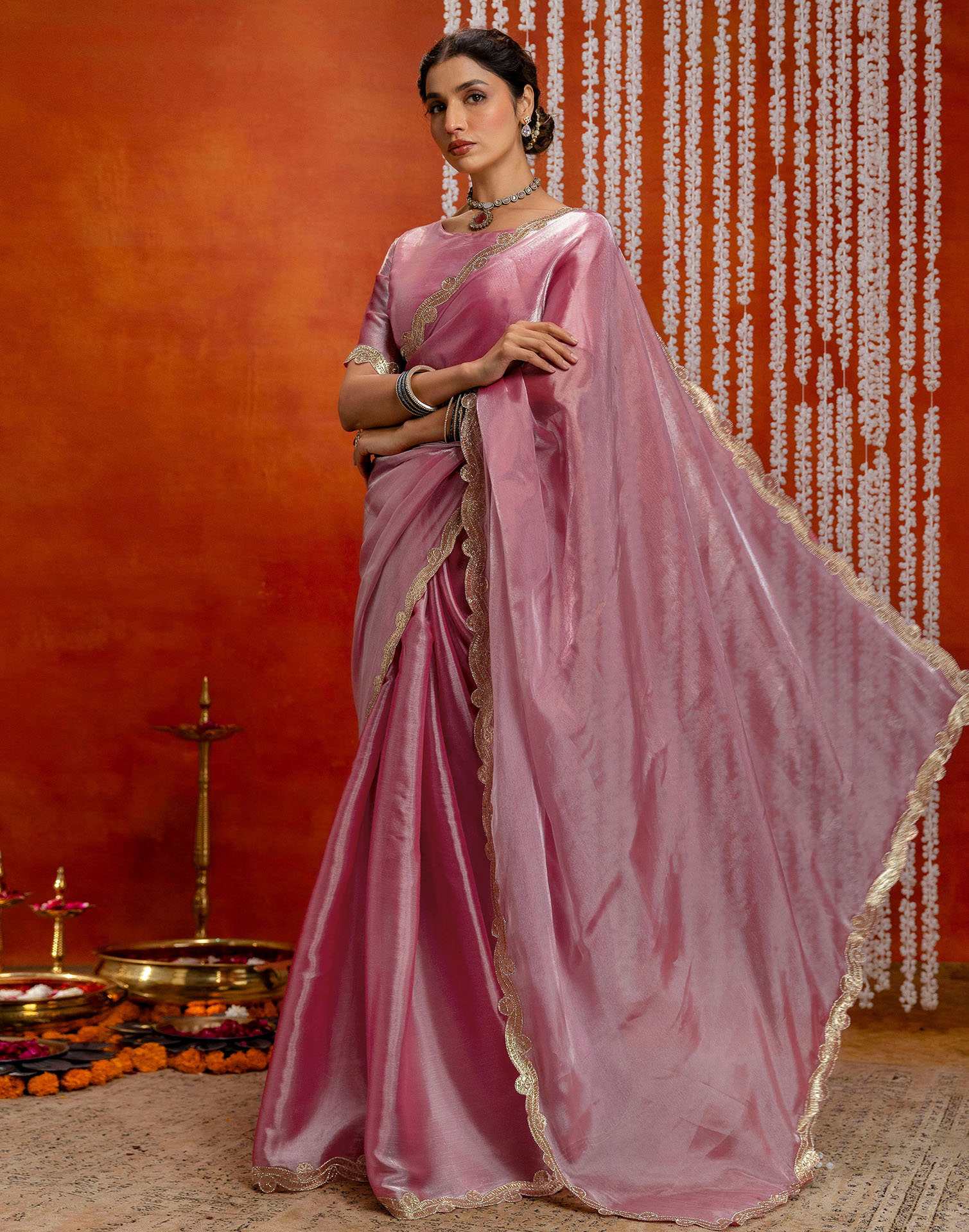 Baby Pink Shimmer Lace Saree