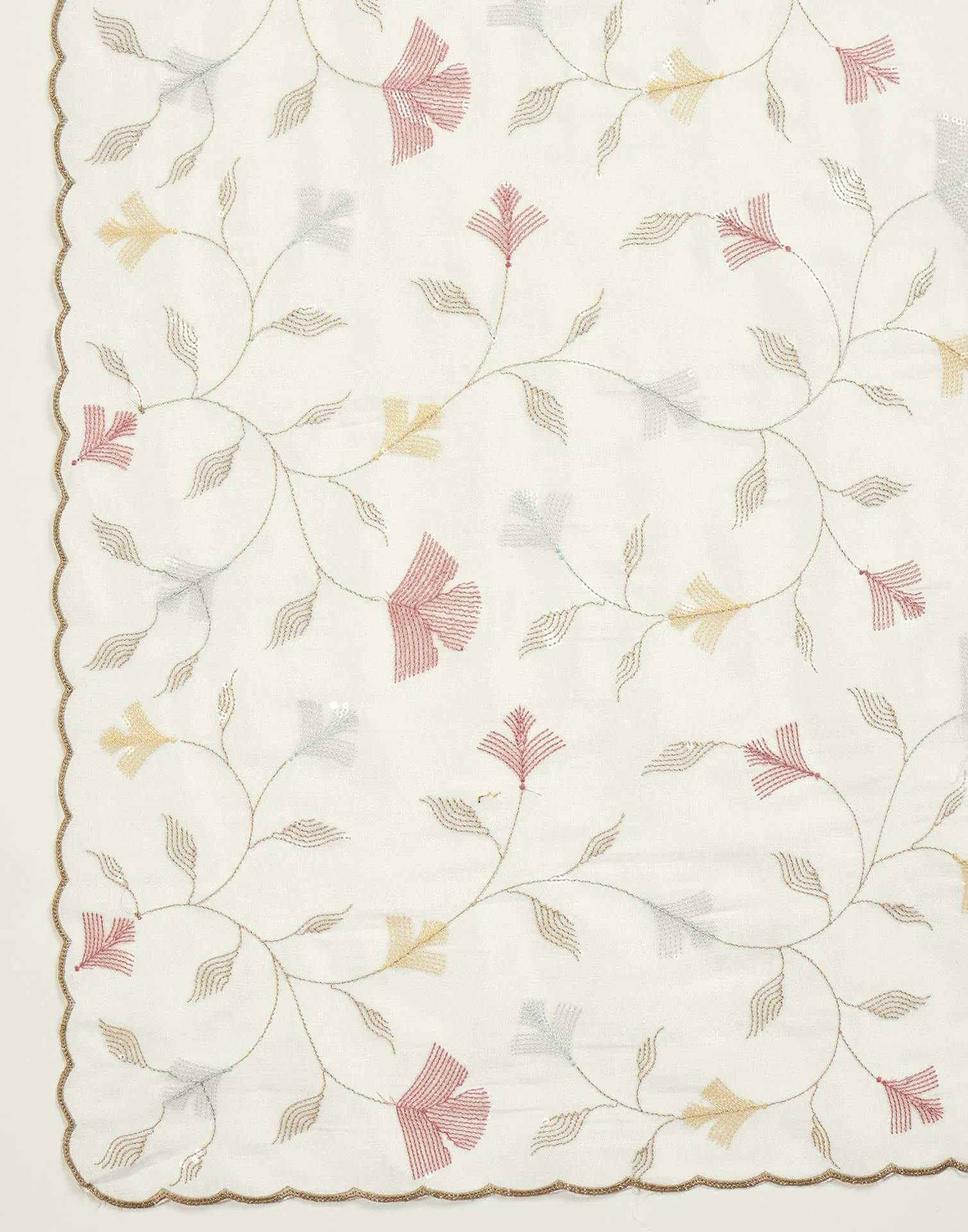 Off White Silk Sequence Embroidery Saree - Image 9