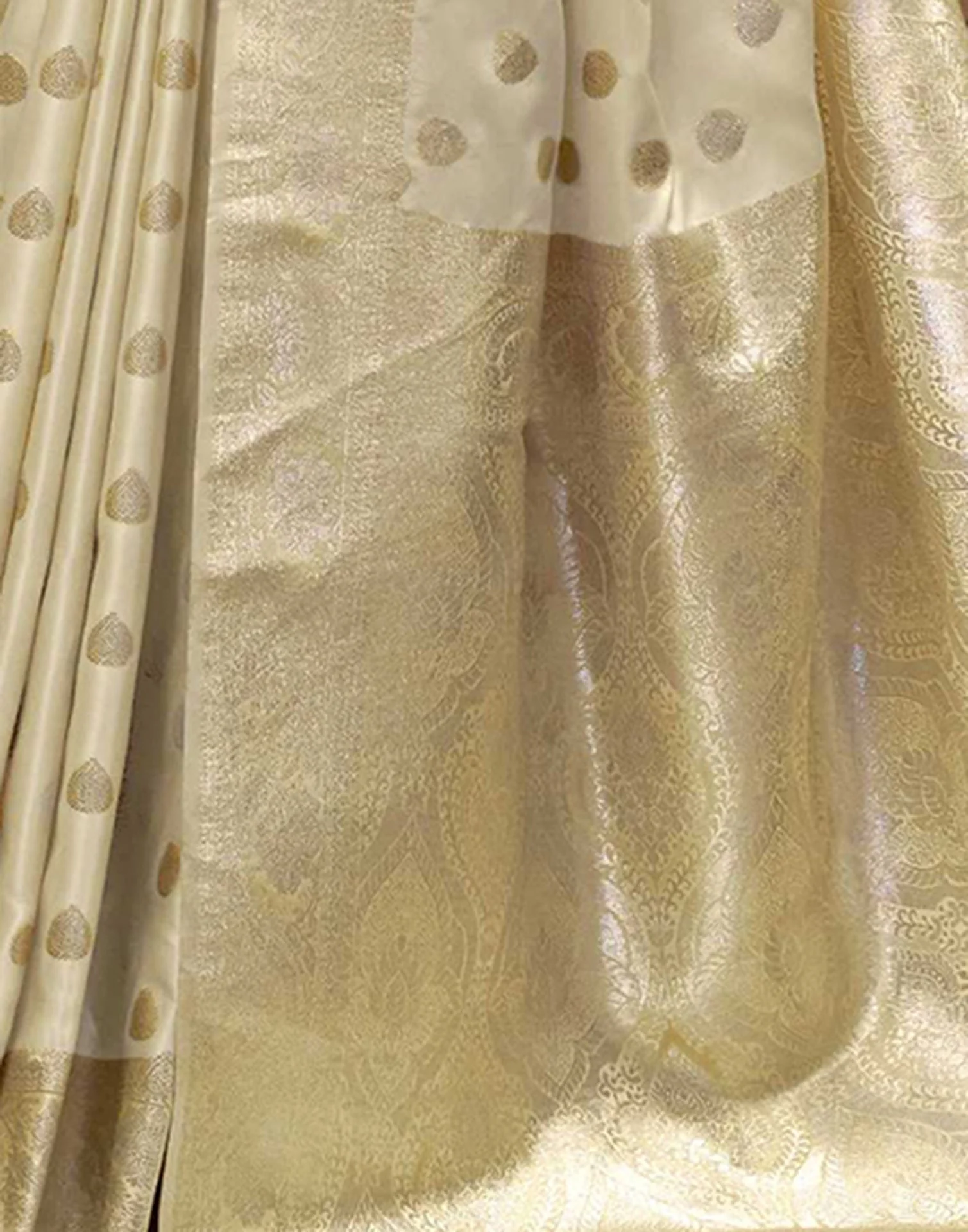 Off White Silk Woven Banarasi Saree - Image 6