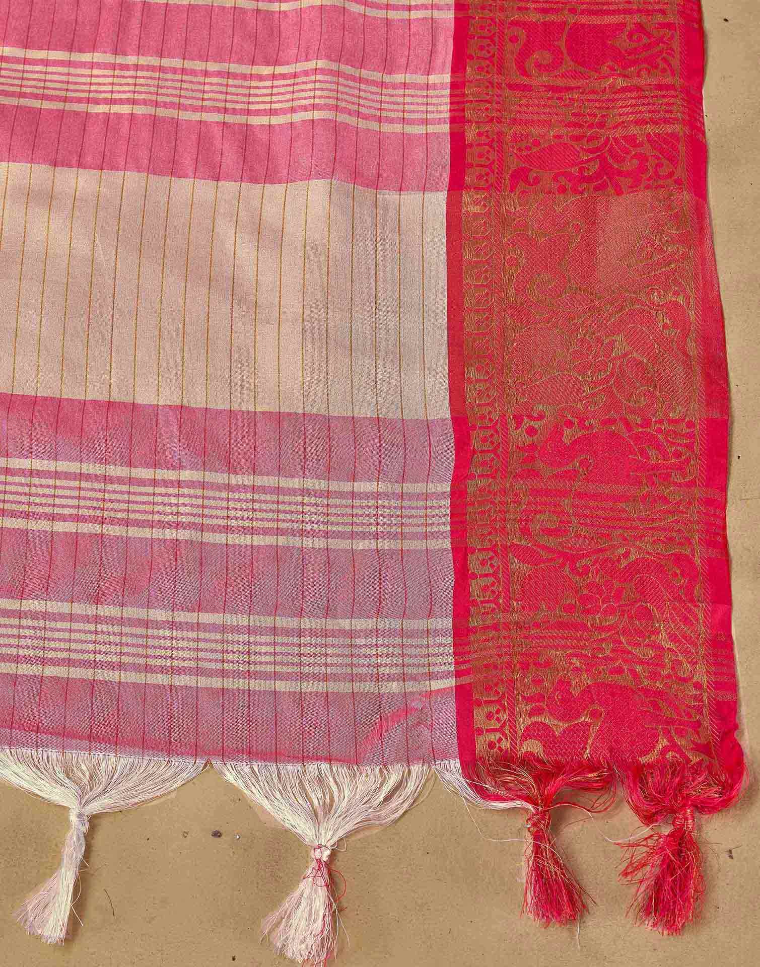 Off White Silk Woven Kanjivaram Saree - Image 7