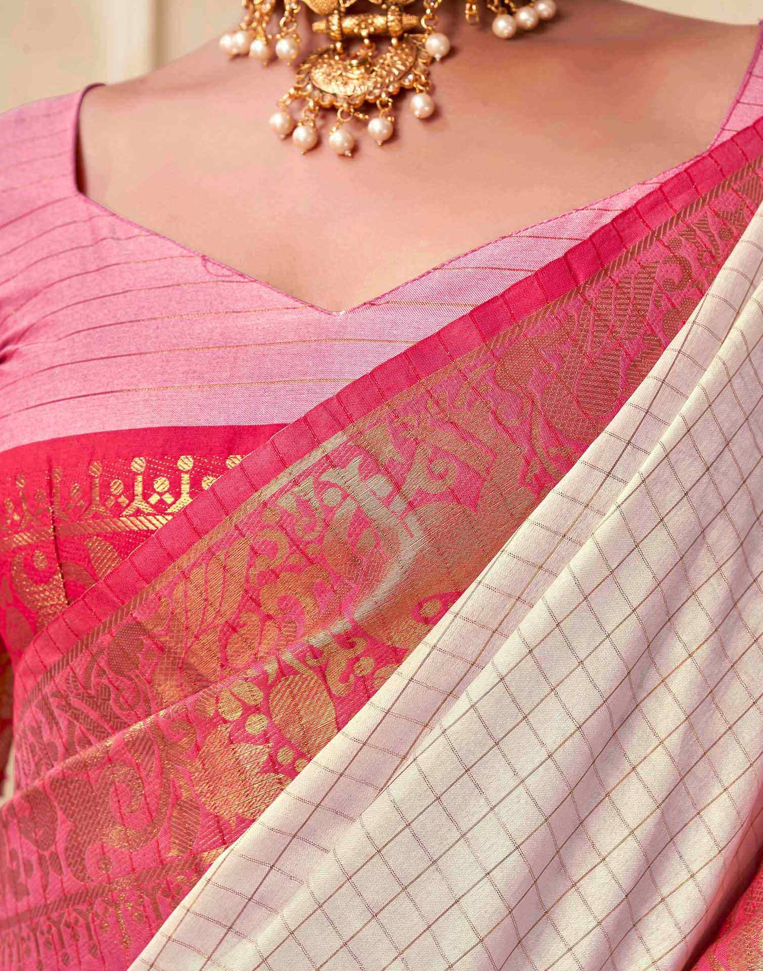 Off White Silk Woven Kanjivaram Saree - Image 9