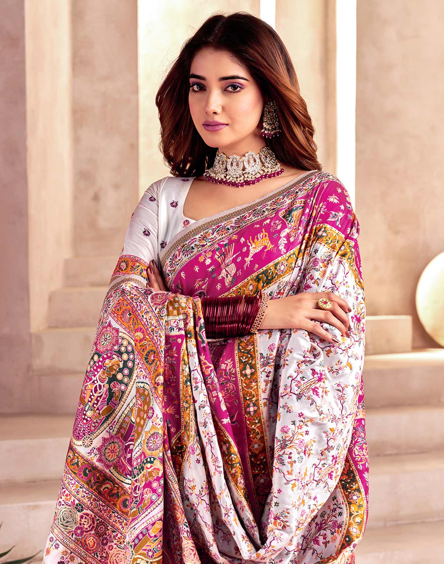 Off White Silk Woven Patola Saree - Image 2