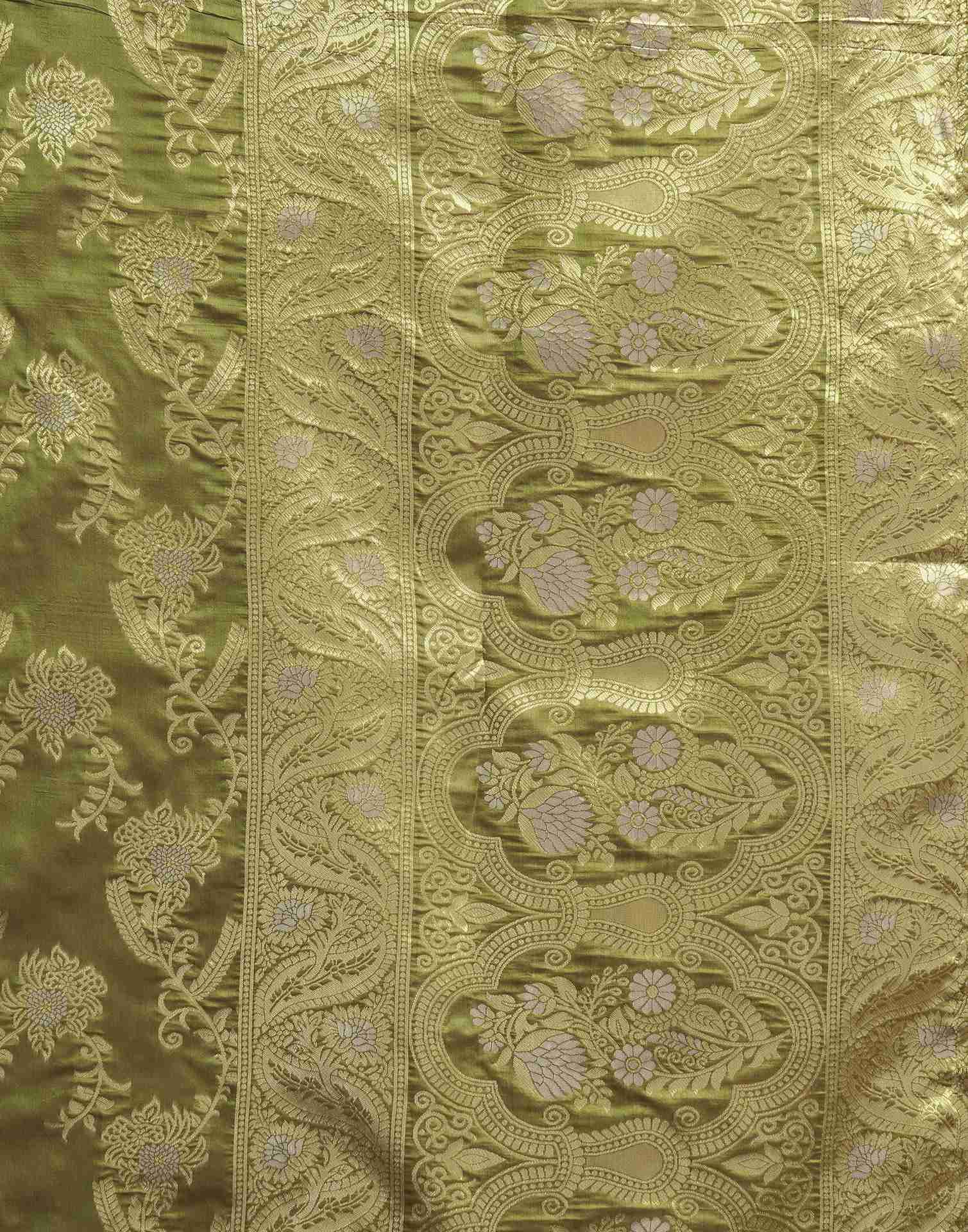 Olive Green Silk Woven Banarasi Saree - Image 8
