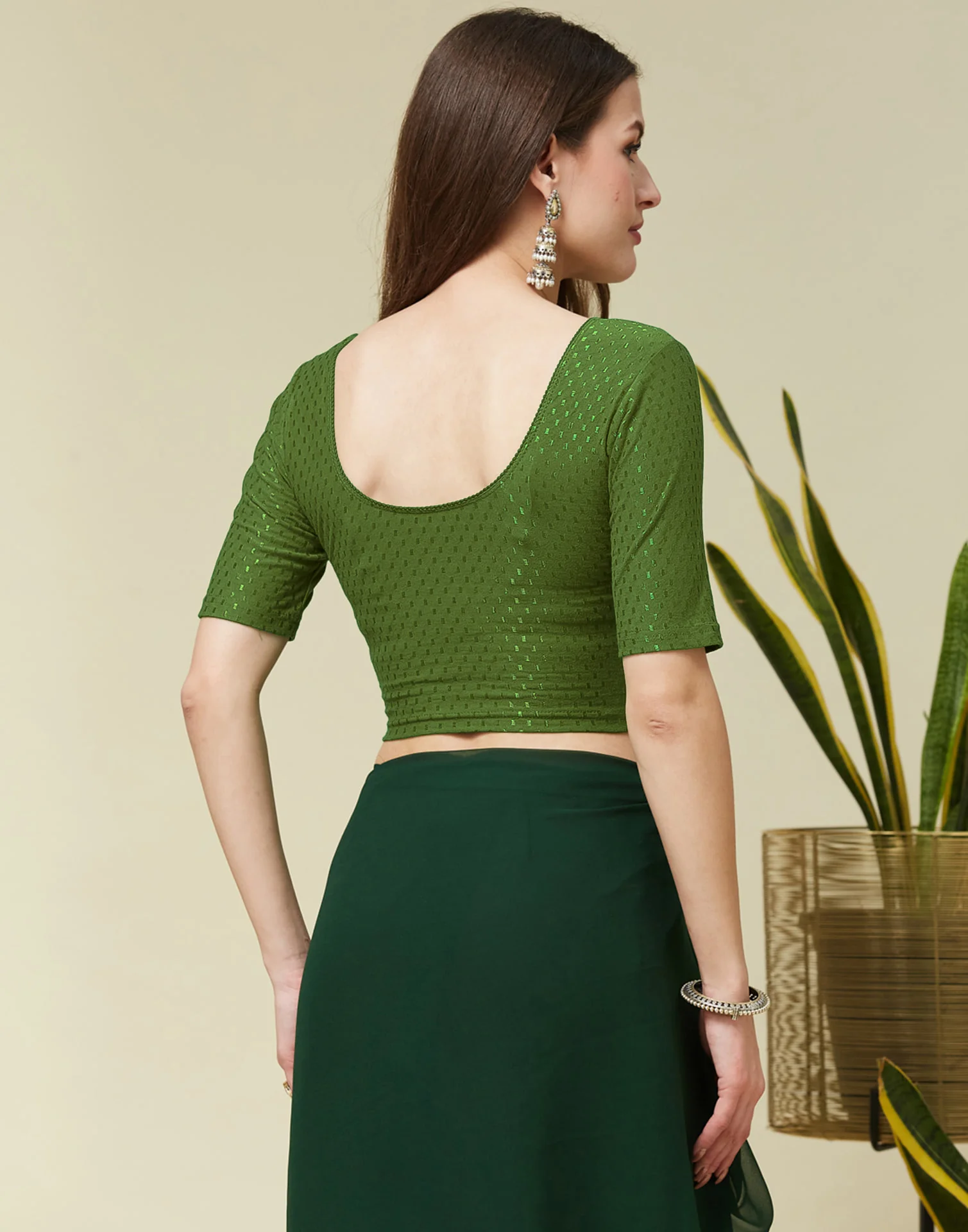 Olive Green Cotton Dyed Self Woven Blouse - Image 6