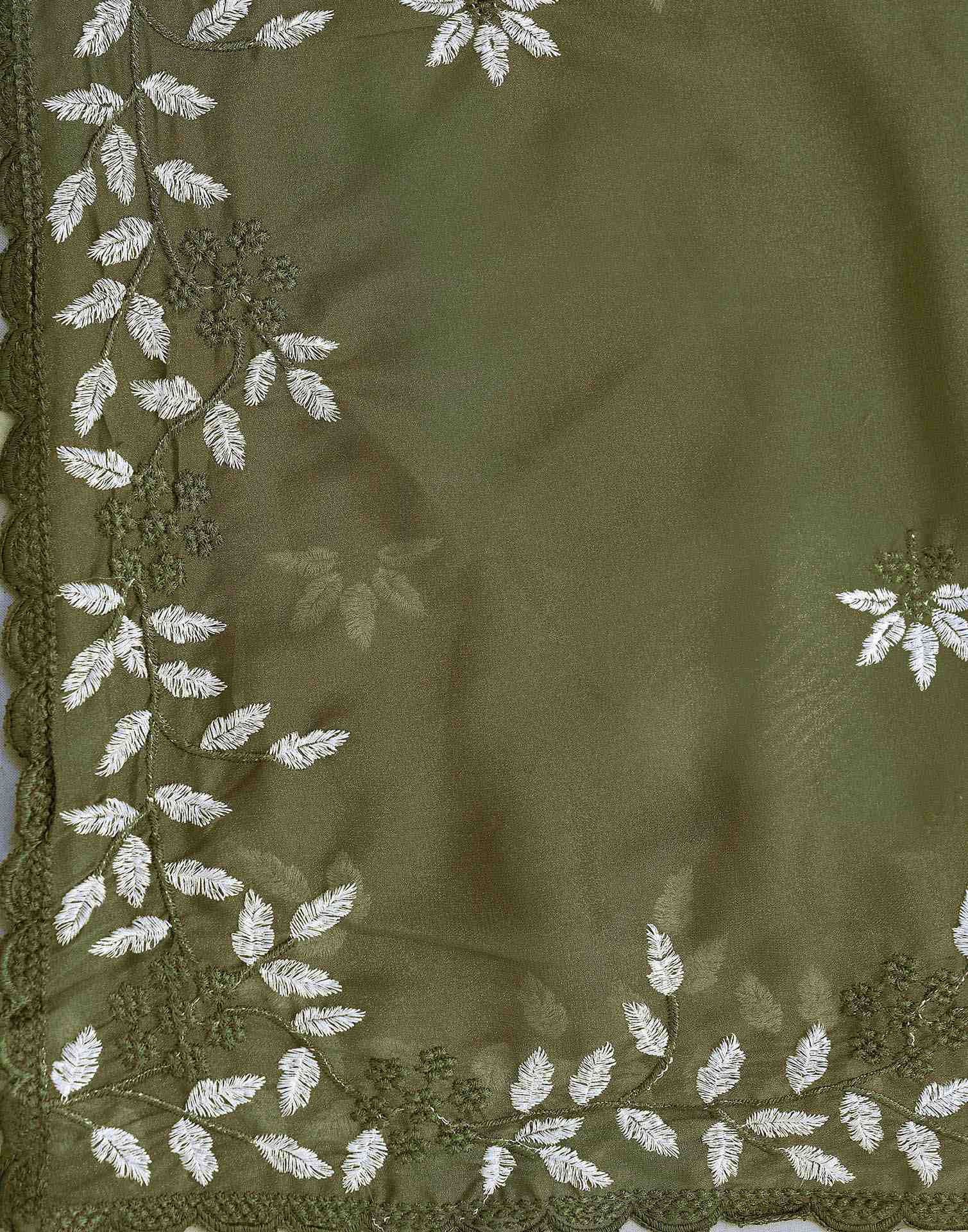 Olive Green Georgette Embroidery Saree - Image 8