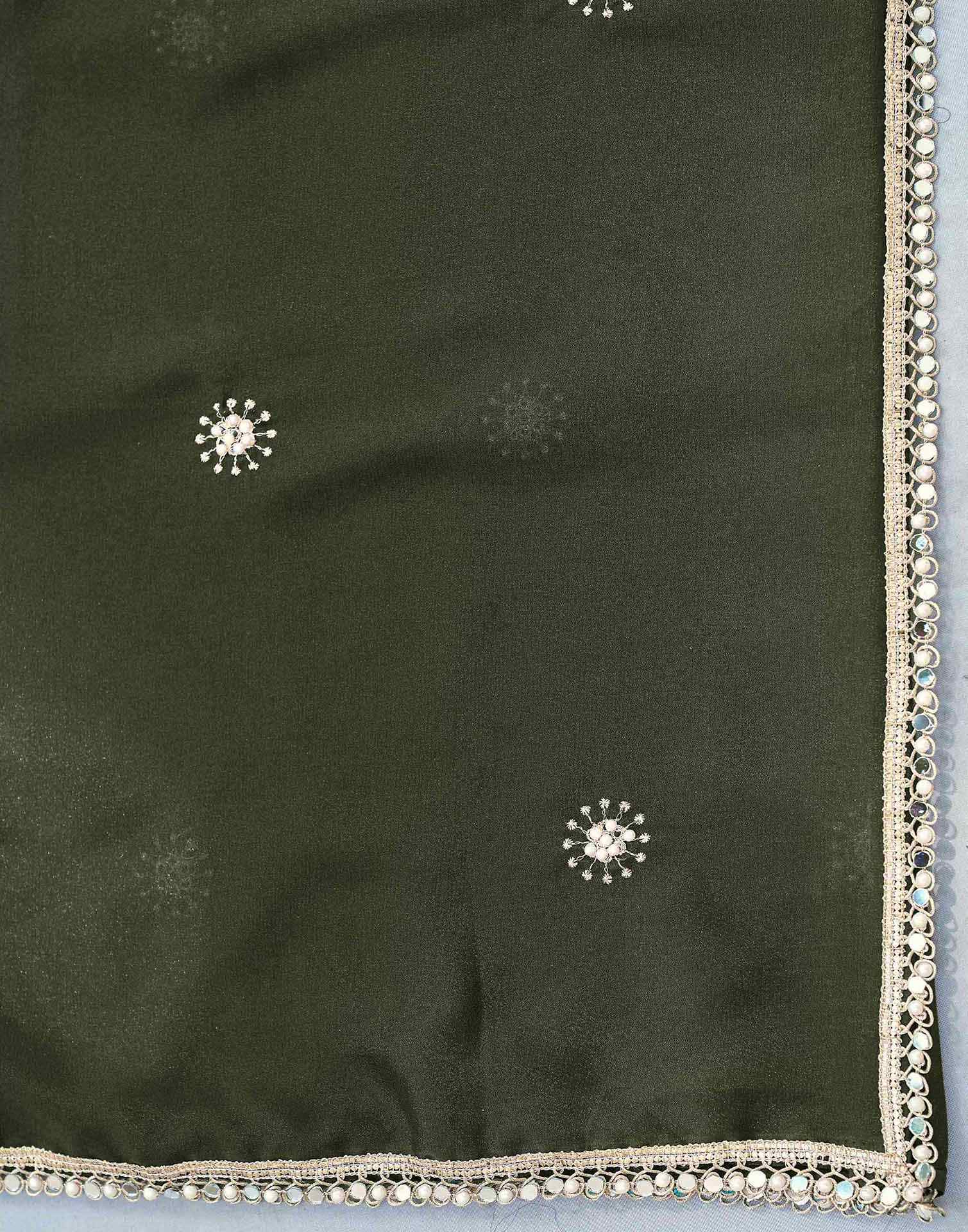 Olive Green Georgette Embroidery Saree - Image 8