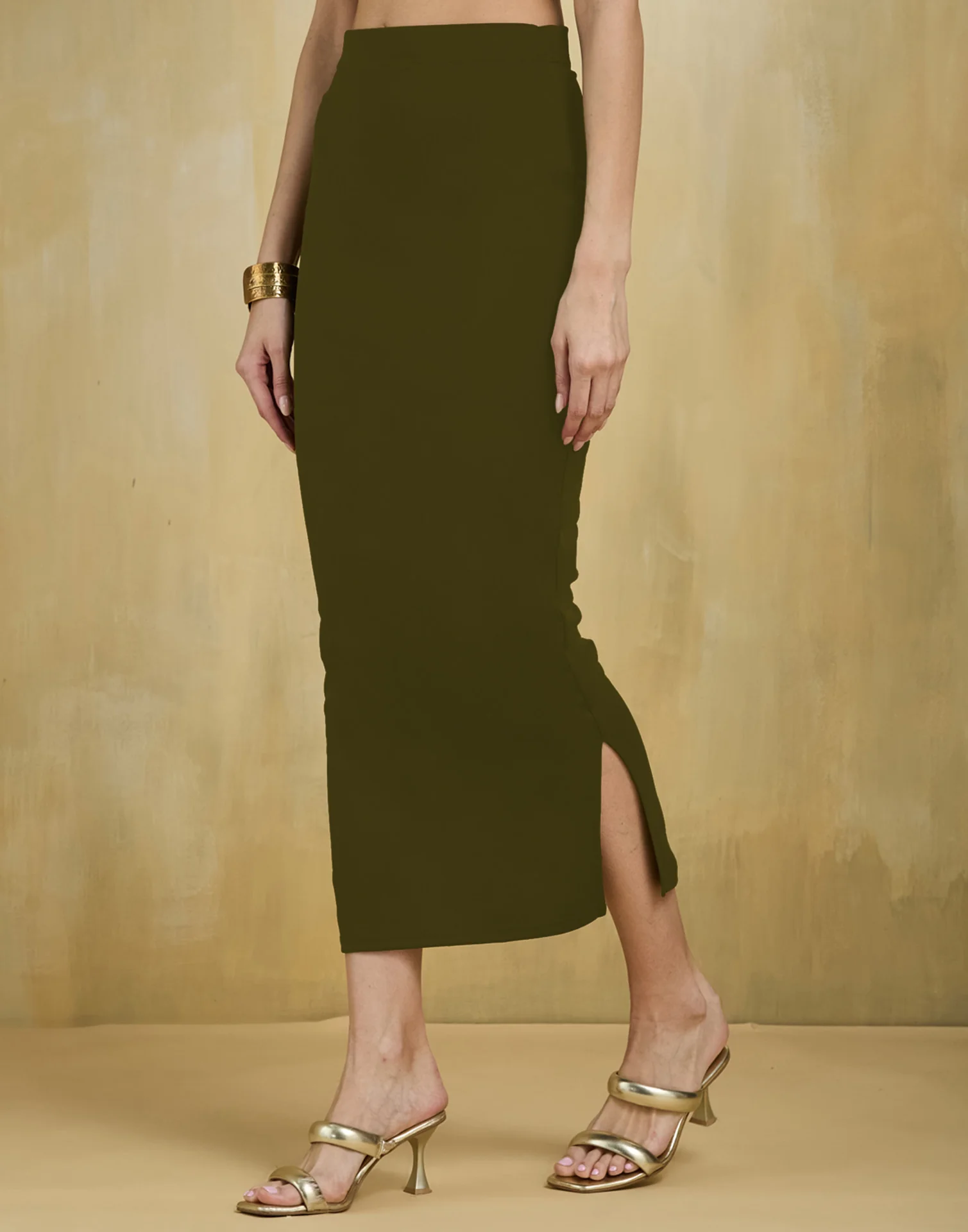 Olive Green Lycra Plain Elastic Waist Shapewear - Image 4
