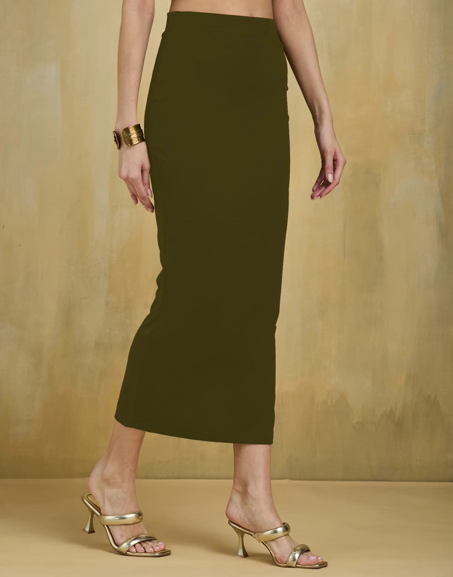 Olive Green Lycra Plain Elastic Waist Shapewear - Image 5