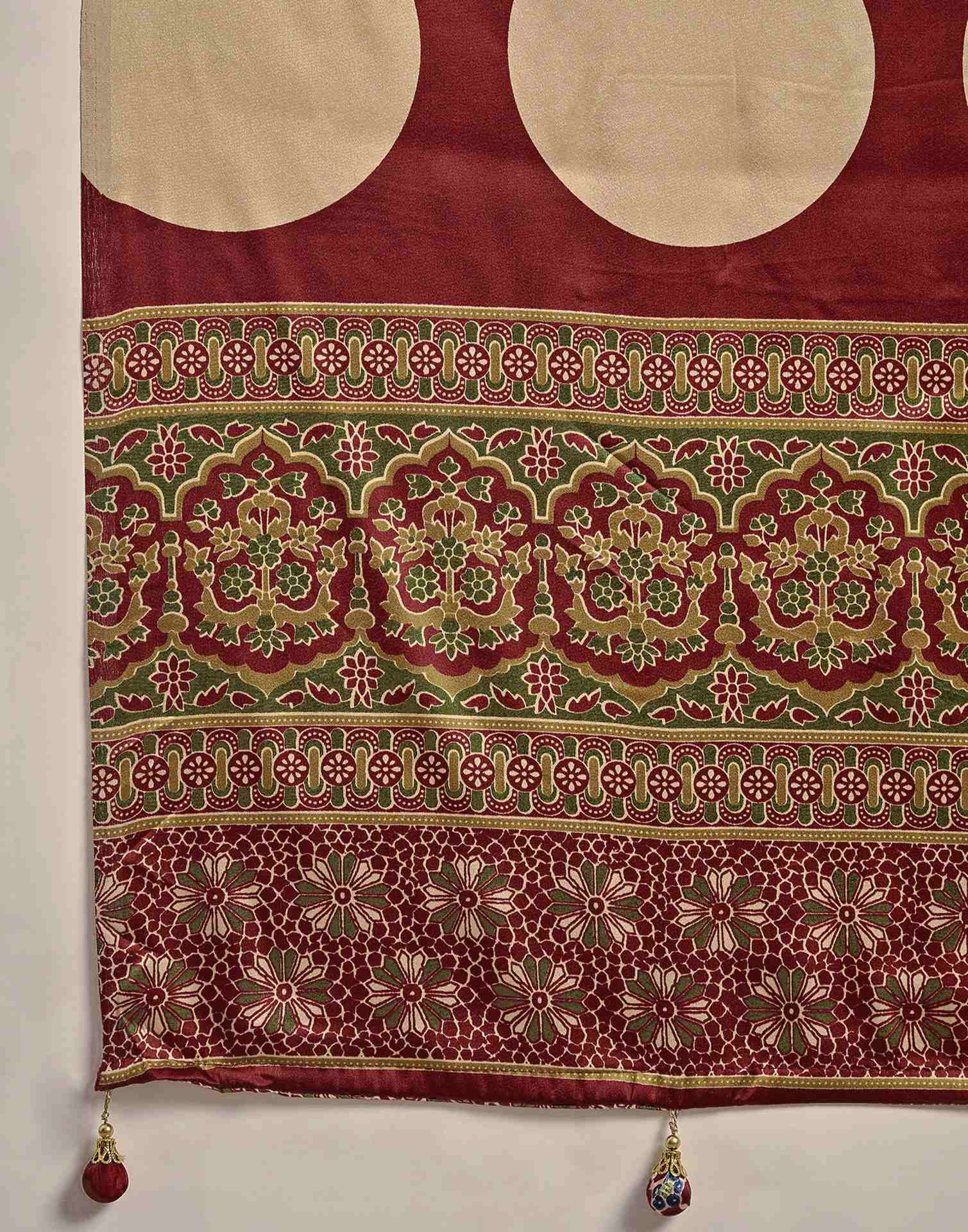 Olive Green Satin Printed Saree - Image 11