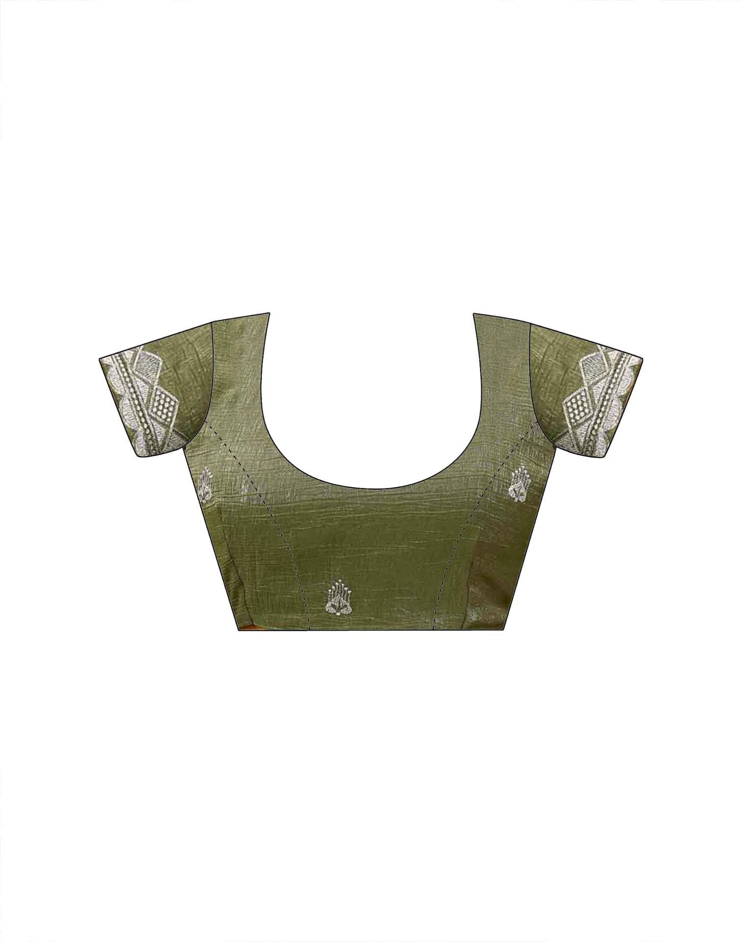 Olive Green Shimmer Embroidery Embellished Saree - Image 9