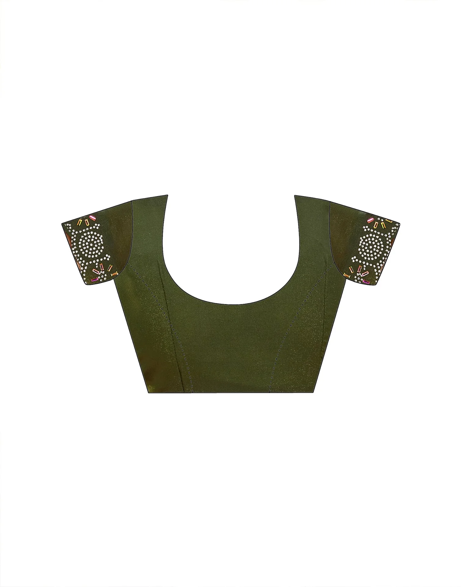 Olive Green Shimmer Stone Work Swarovski Saree - Image 11