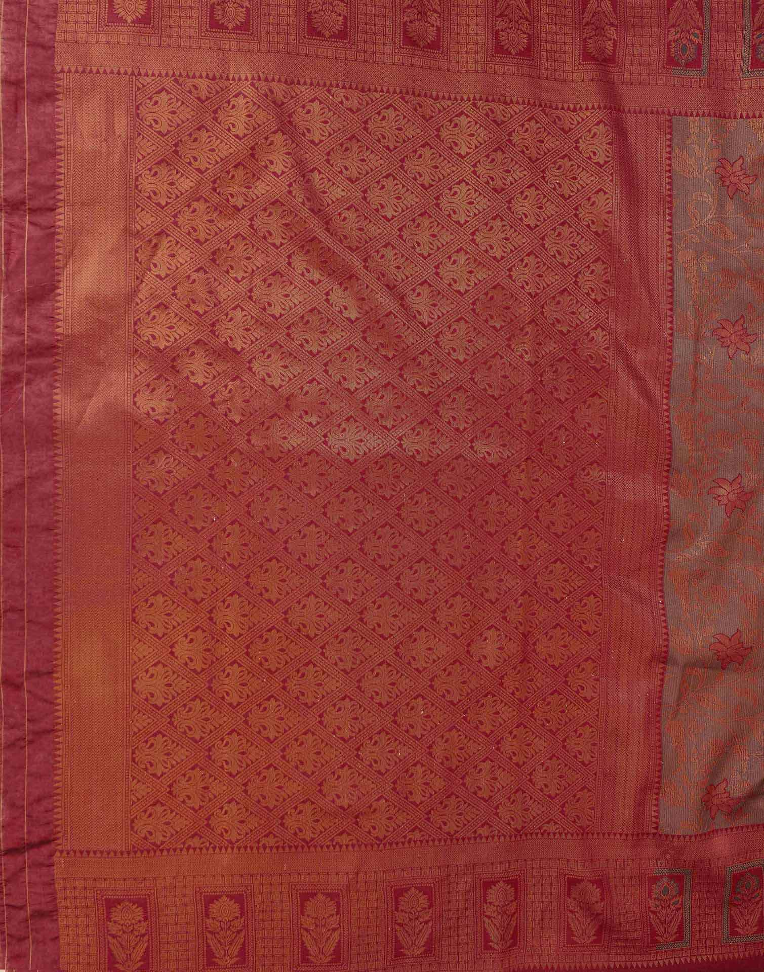 Olive Green Silk Woven Kanjivaram Saree - Image 7