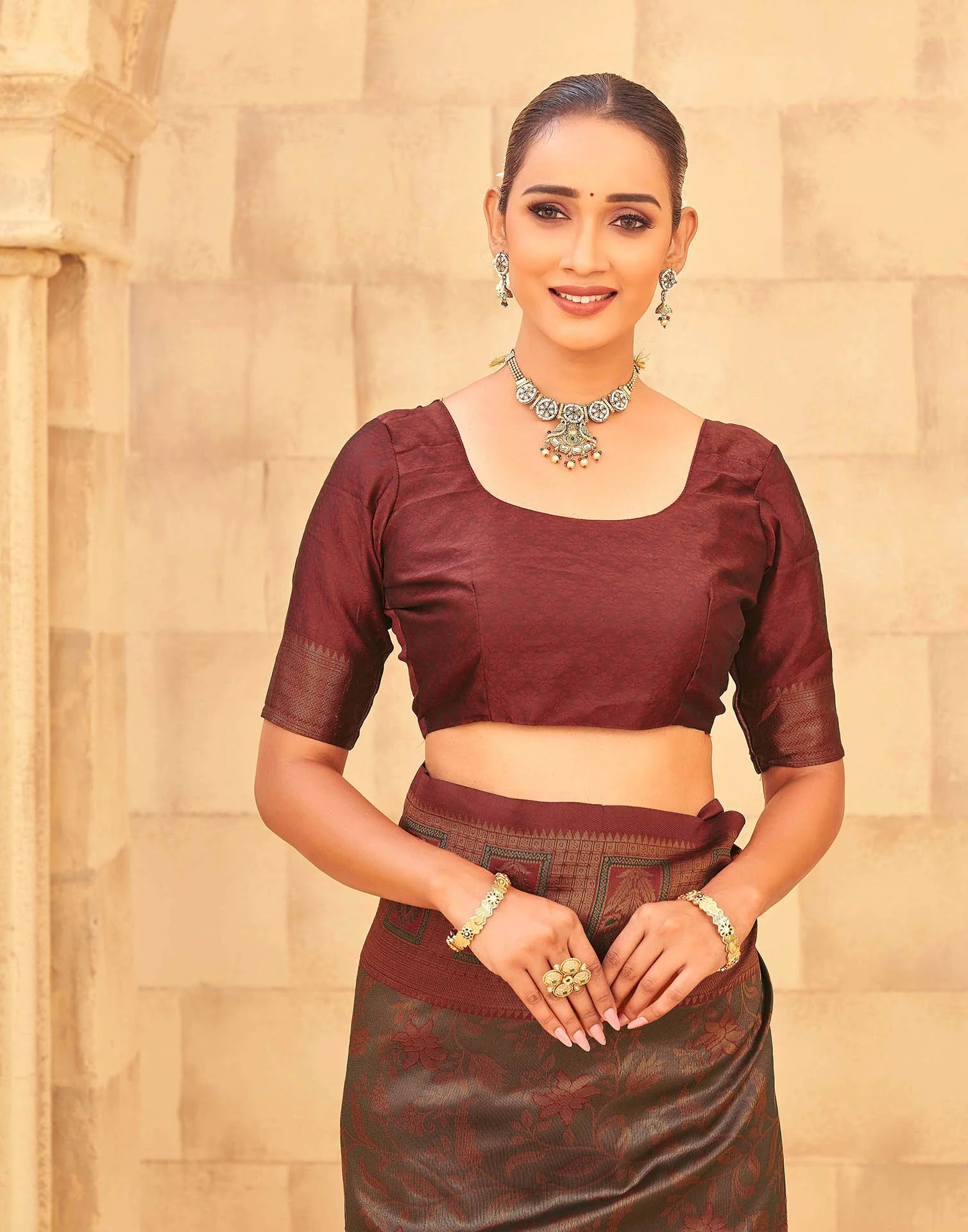 Olive Green Silk Woven Kanjivaram Saree - Image 8