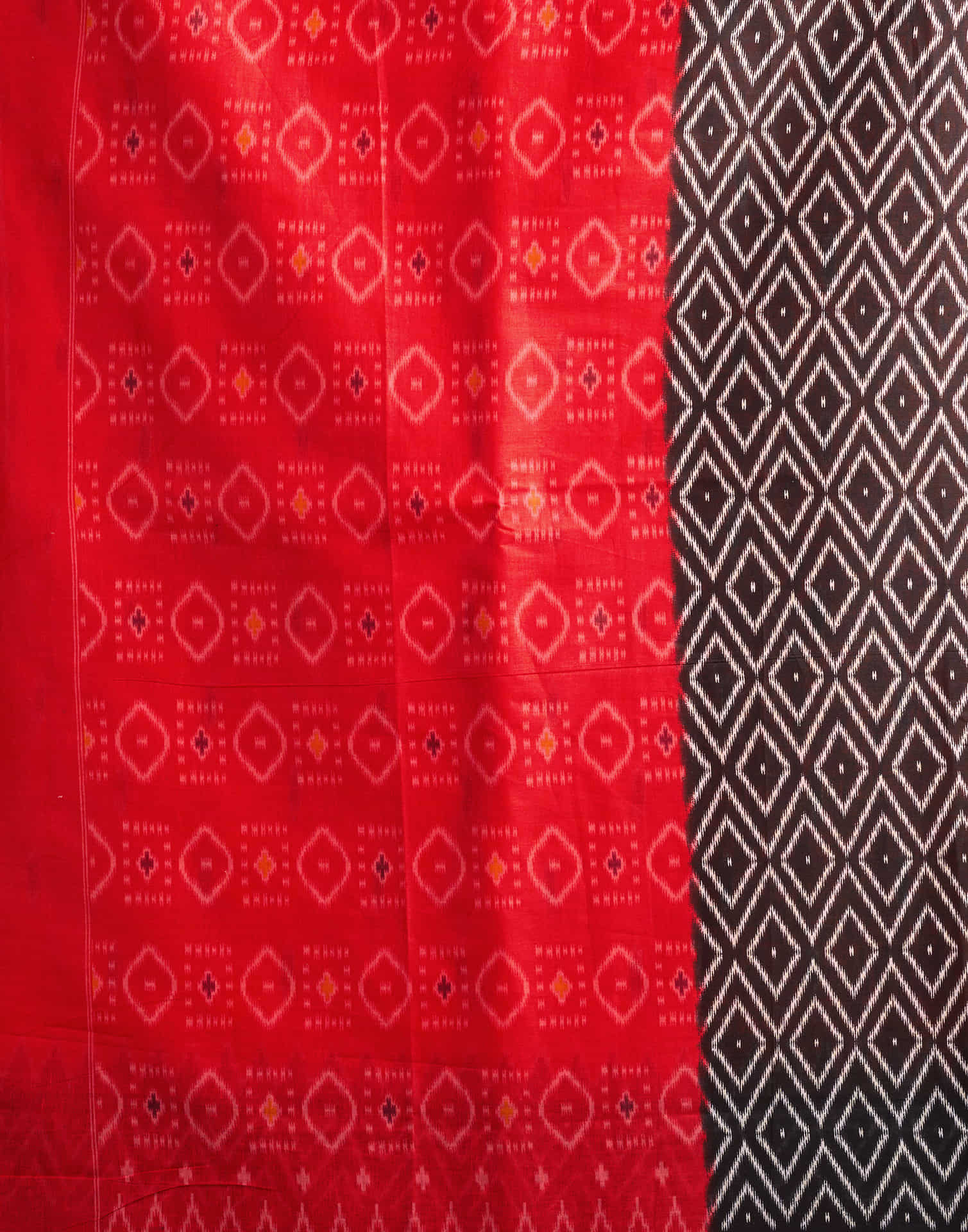 Orange Cotton Ikkat Printed Saree - Image 7