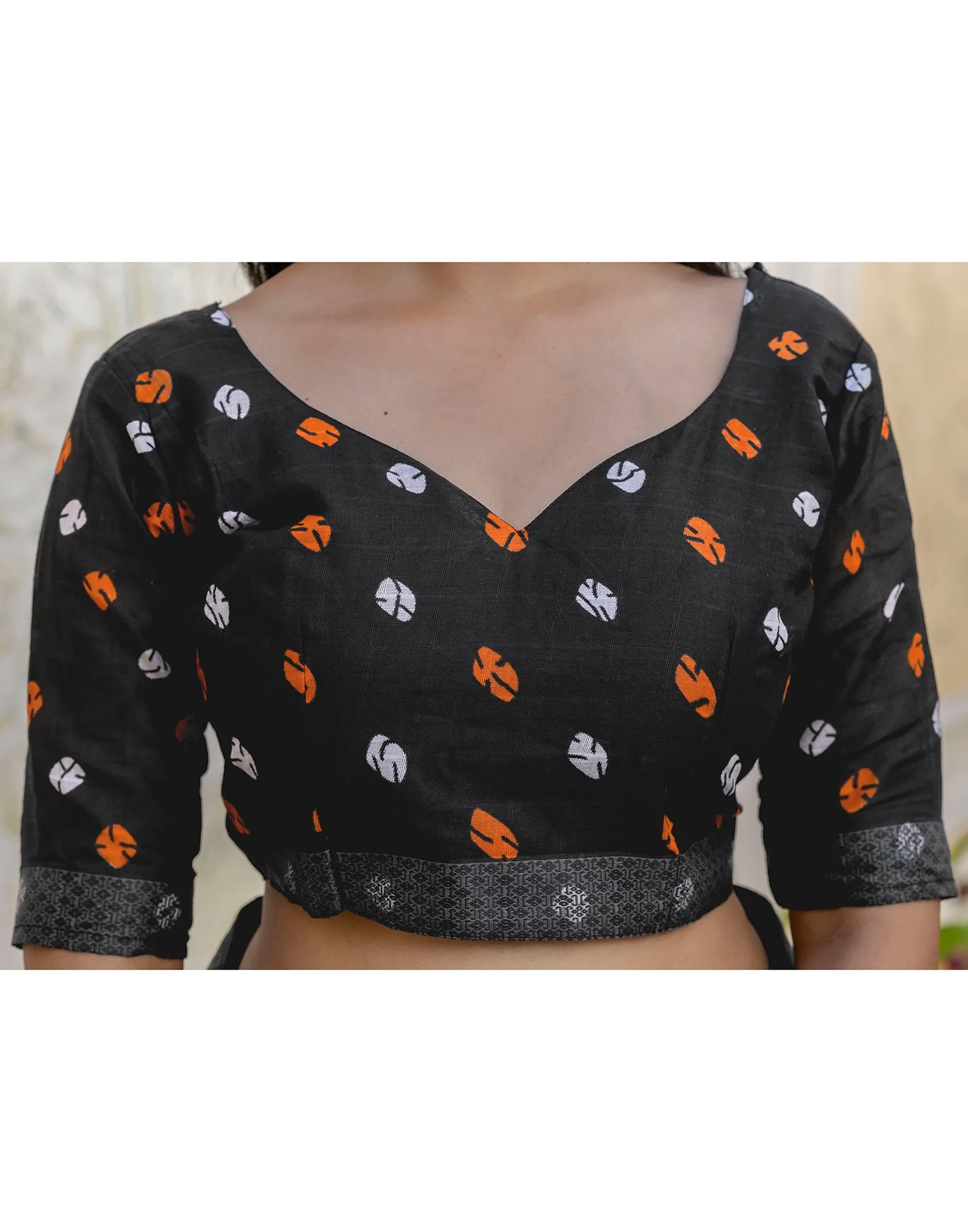 Orange Cotton Printed Woven Border Saree - Image 13