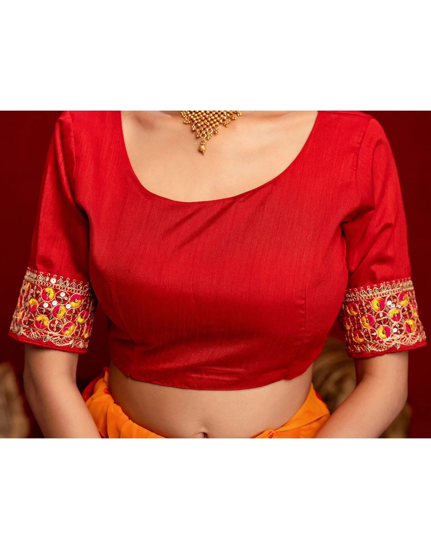 Orange Georgette Bandhani Printed Lace Saree - Image 11