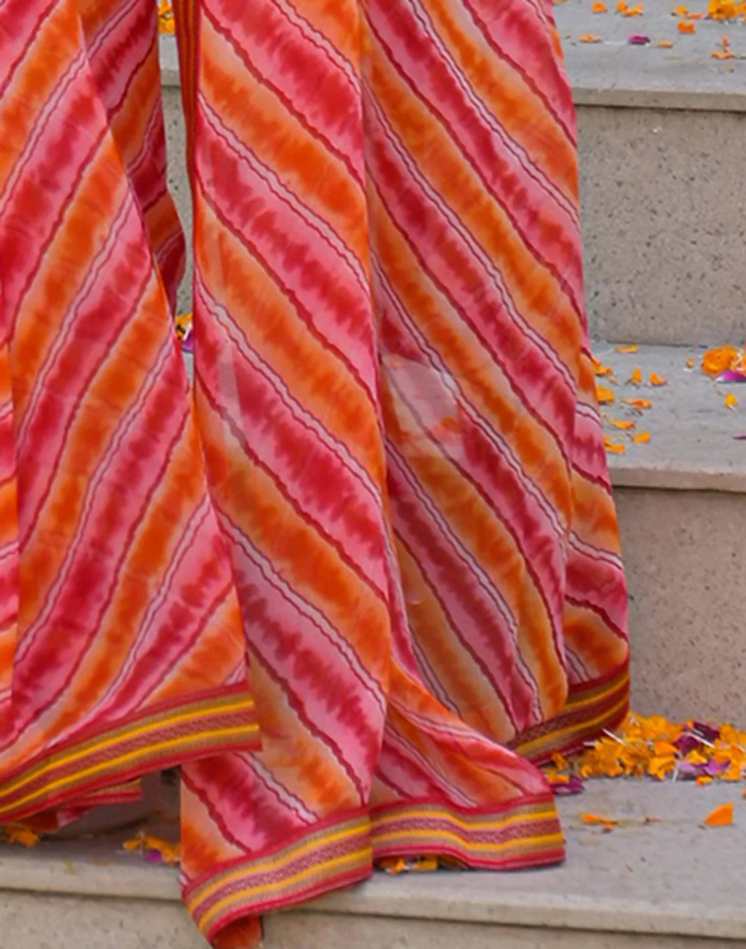 Orange Georgette Laheriya Printed Saree - Image 10