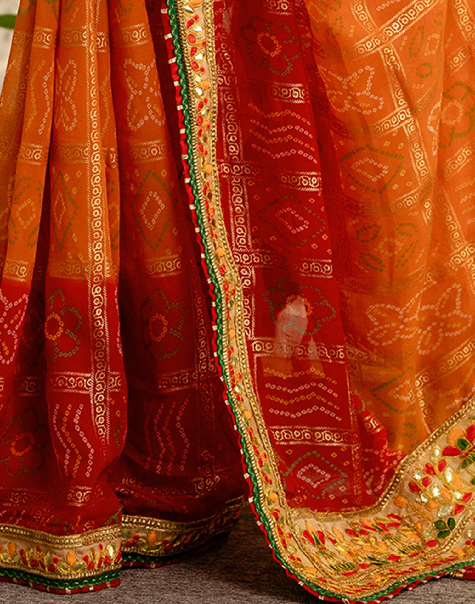 Orange Georgette Printed Bandhani Saree - Image 9