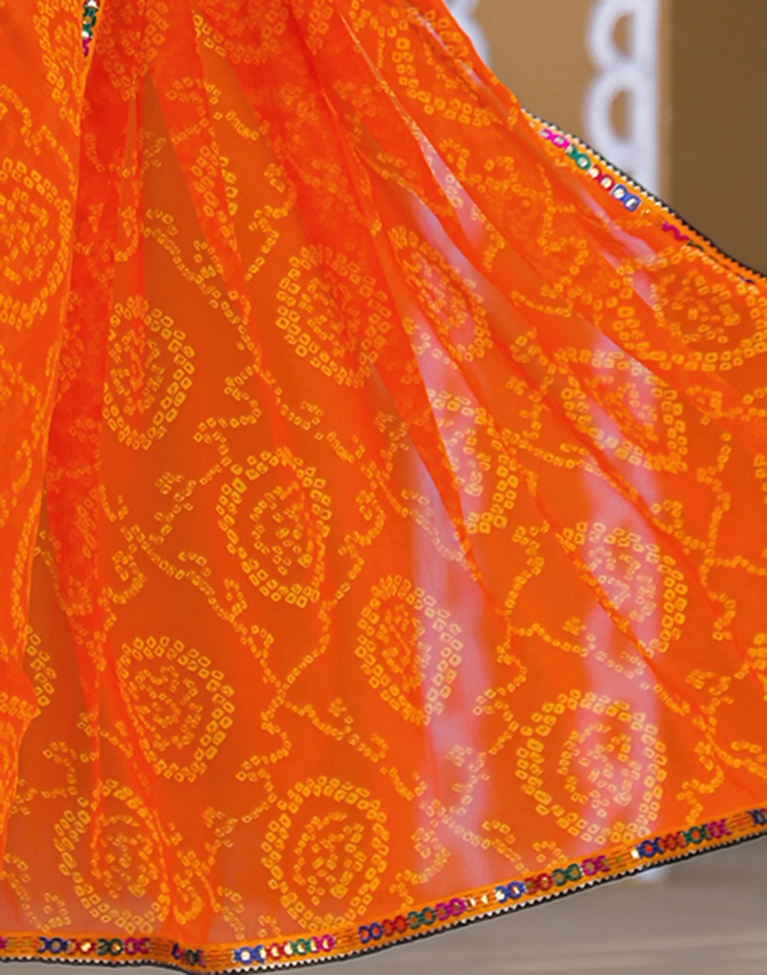 Orange Georgette Printed Bandhani Saree - Image 11