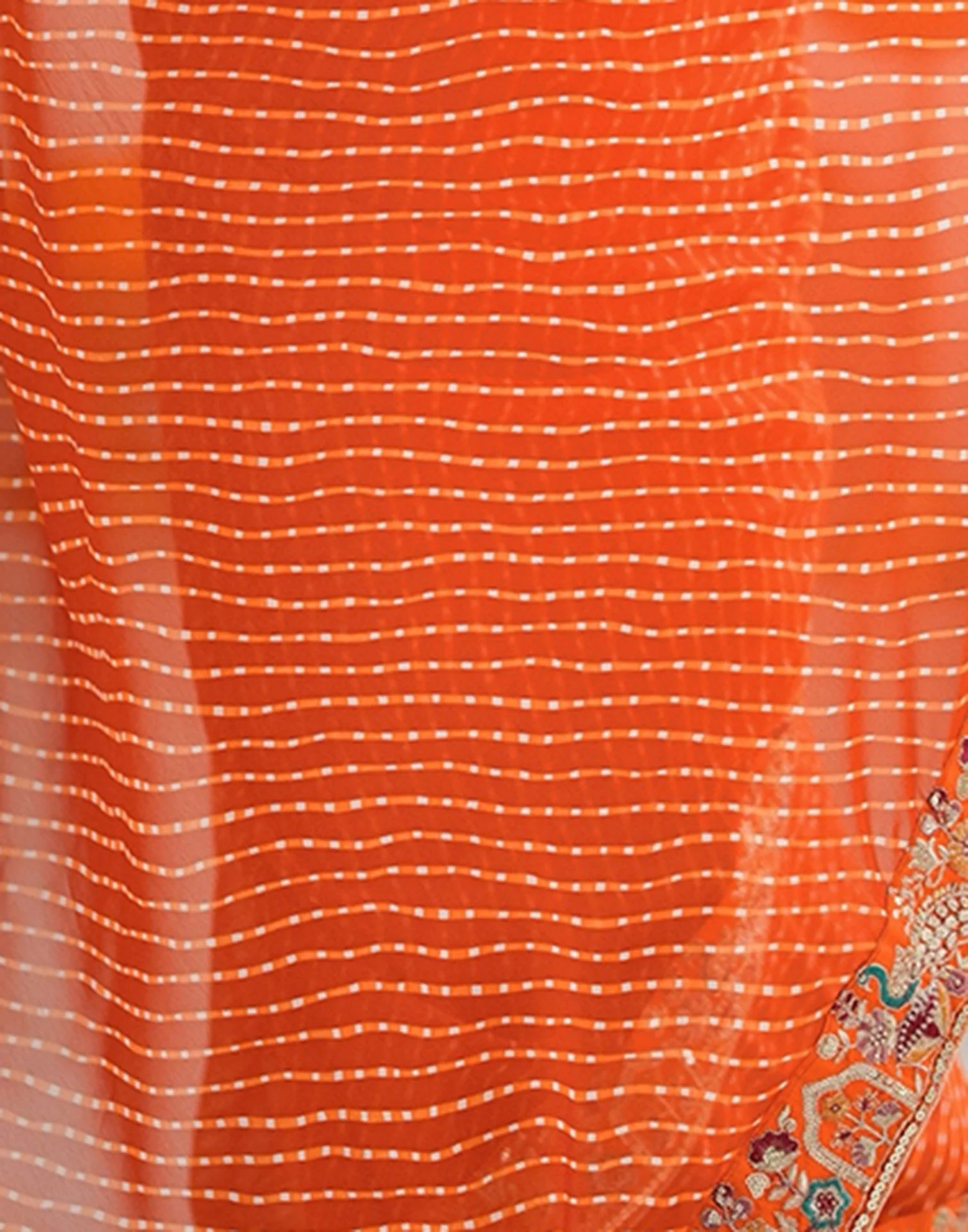Orange Georgette Printed Laheriya Saree - Image 10