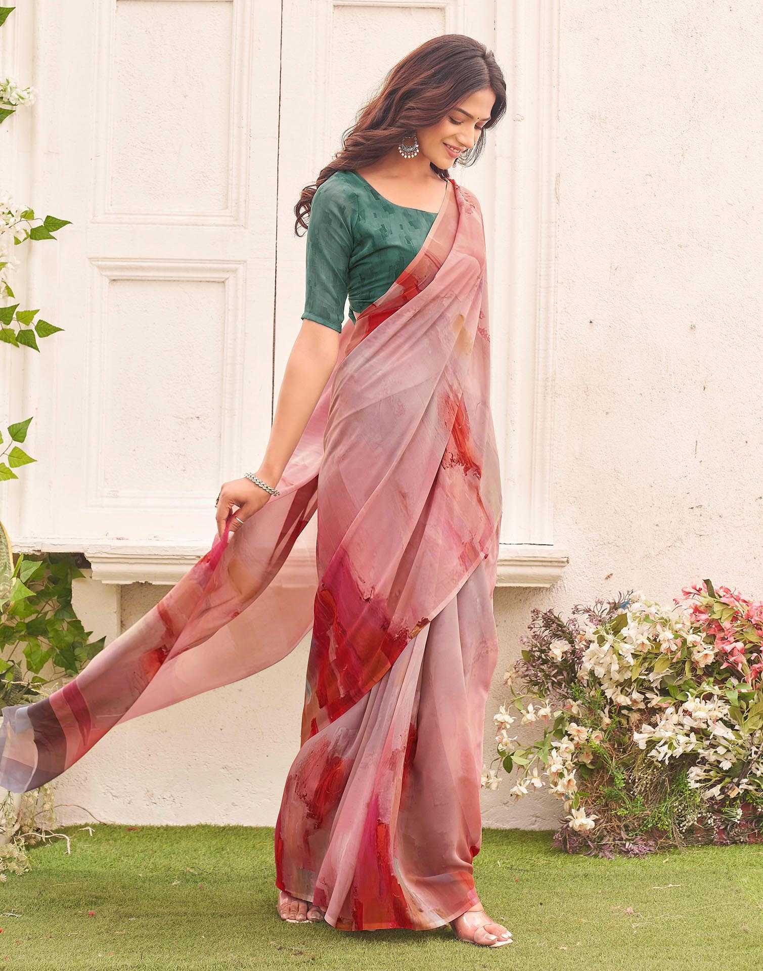 Orange Georgette Printed Saree - Image 5
