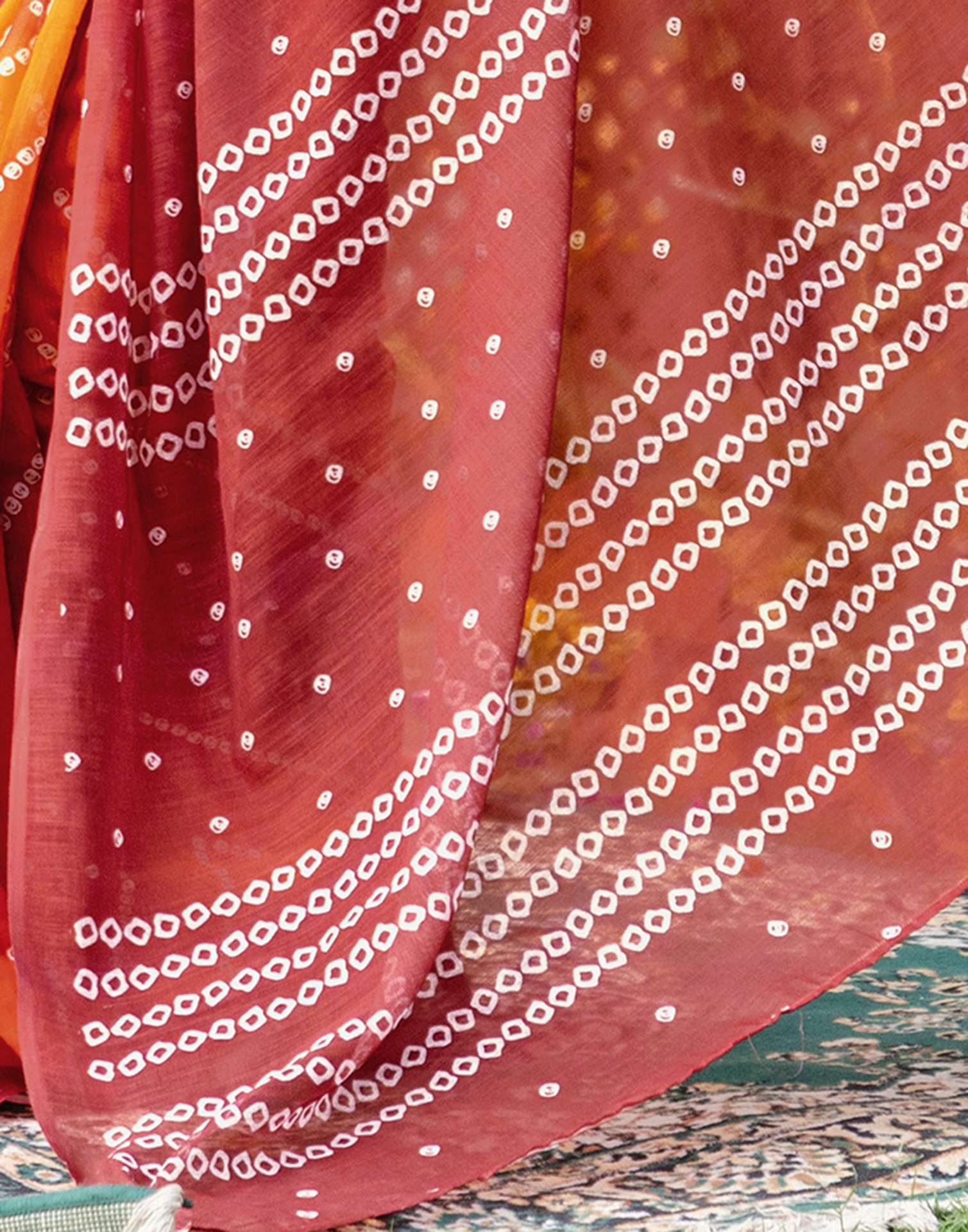 Vat Savitri Special Orange Linen Bandhani Printed Saree - Image 15