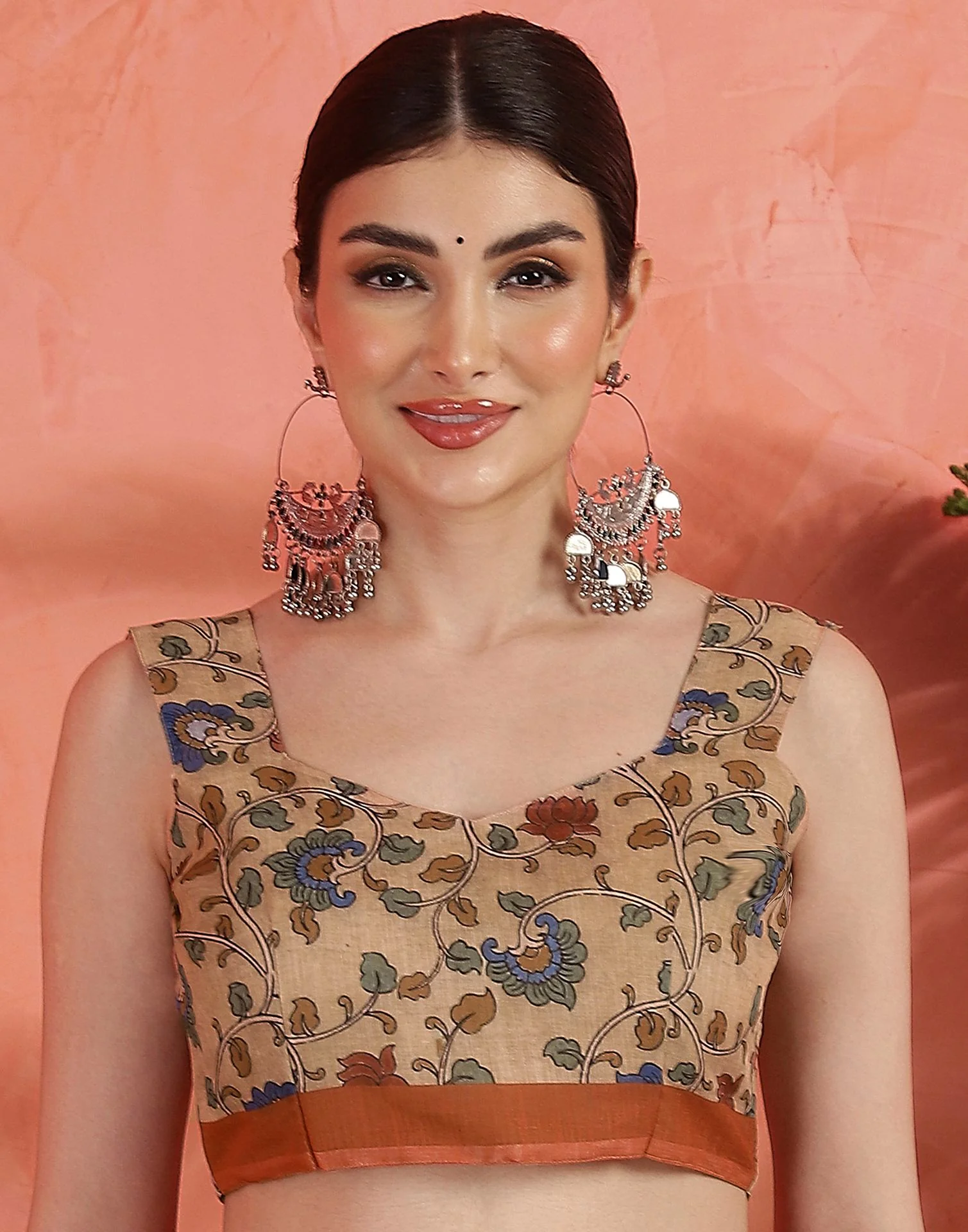 Orange Linen Printed Saree - Image 10