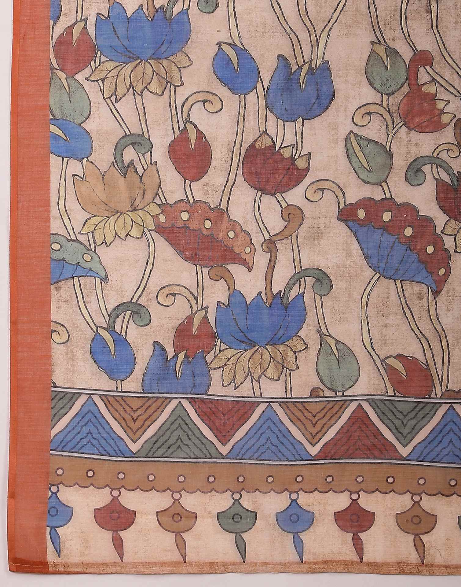 Orange Linen Printed Saree - Image 9