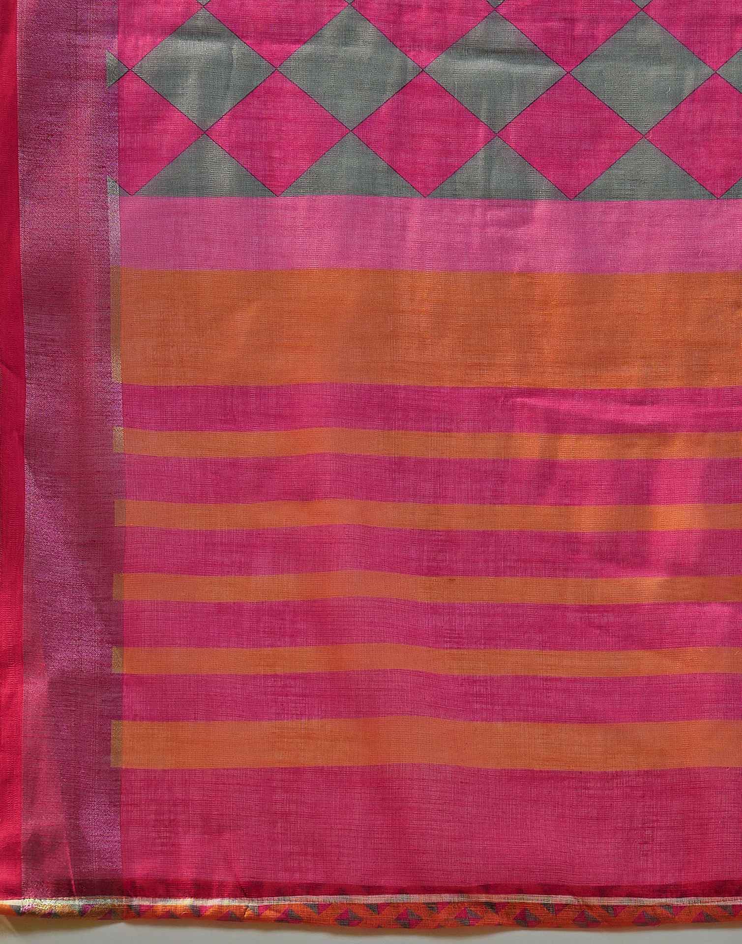 Orange Linen Printed Saree - Image 9