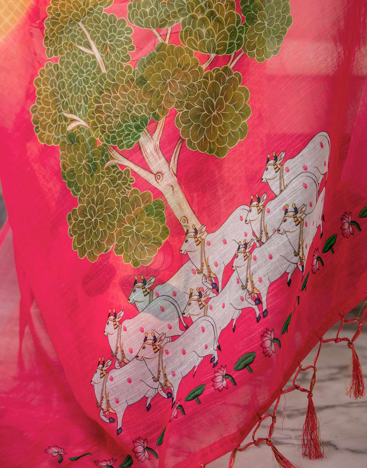Orange Linen Printed Saree  - Image 10