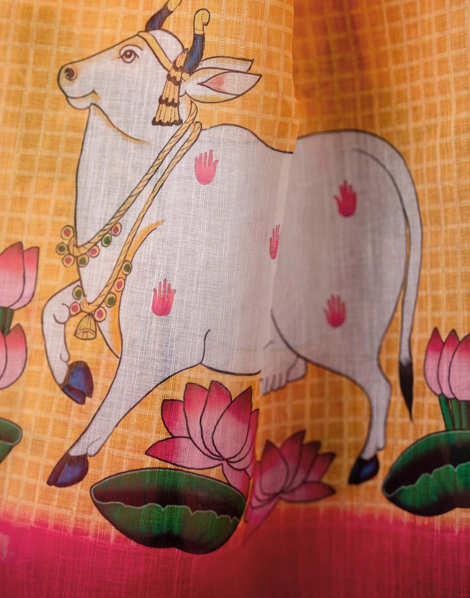 Orange Linen Printed Saree  - Image 11