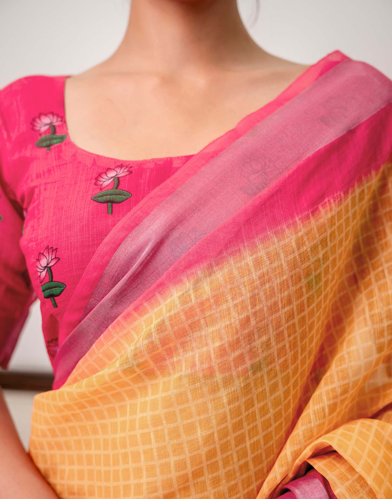 Orange Linen Printed Saree  - Image 12