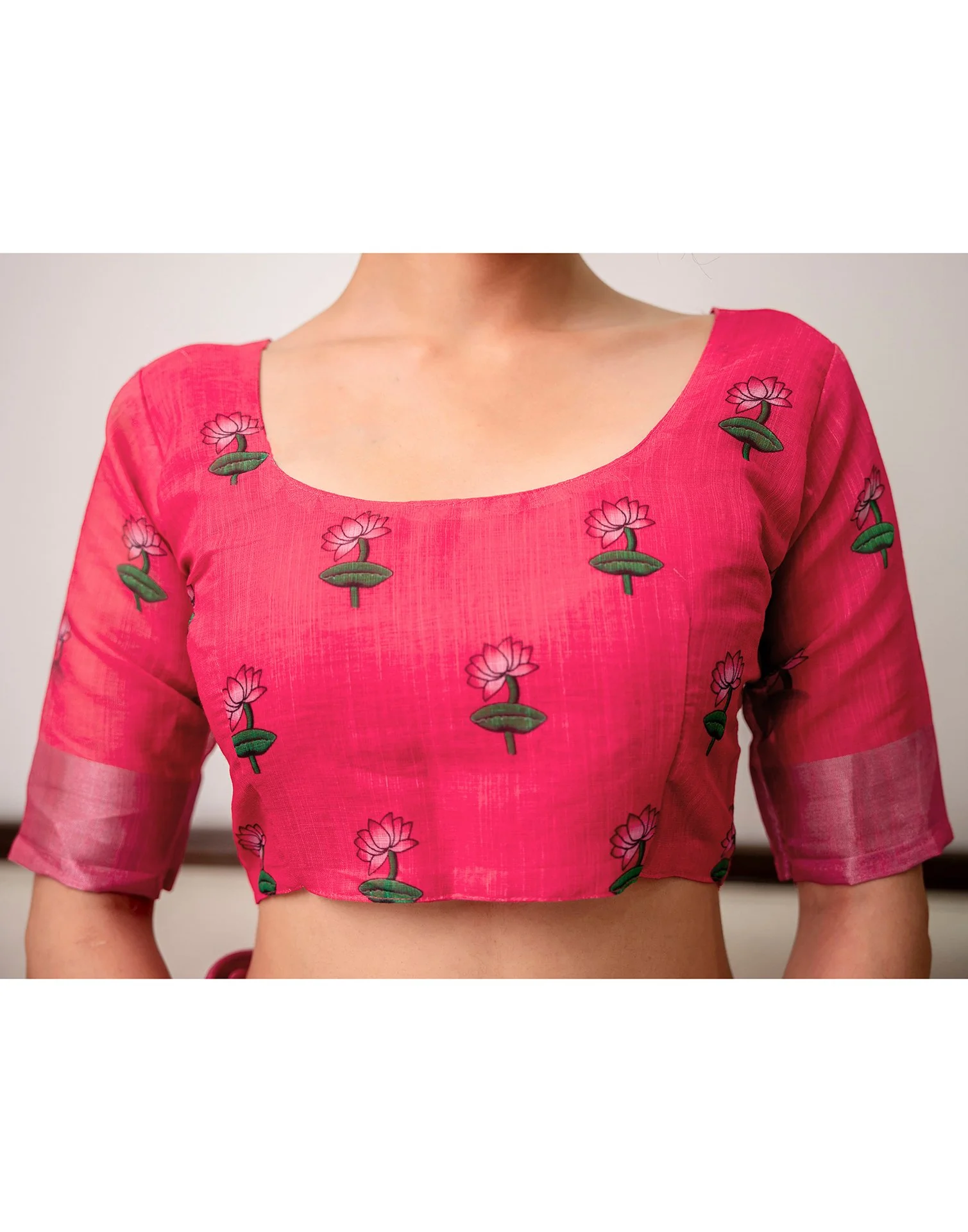 Orange Linen Printed Saree  - Image 13