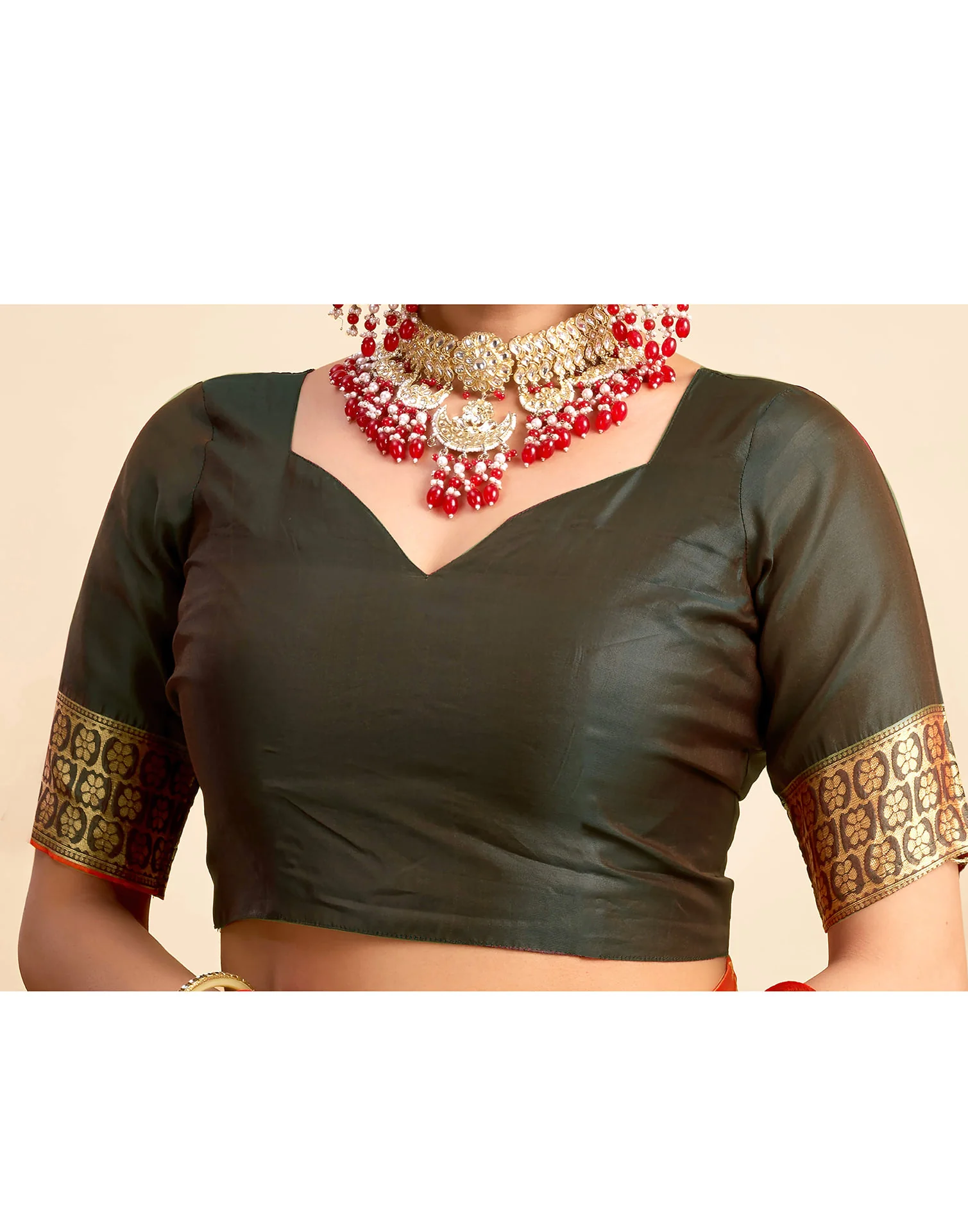 Orange Silk Woven Banarasi Saree - Image 7