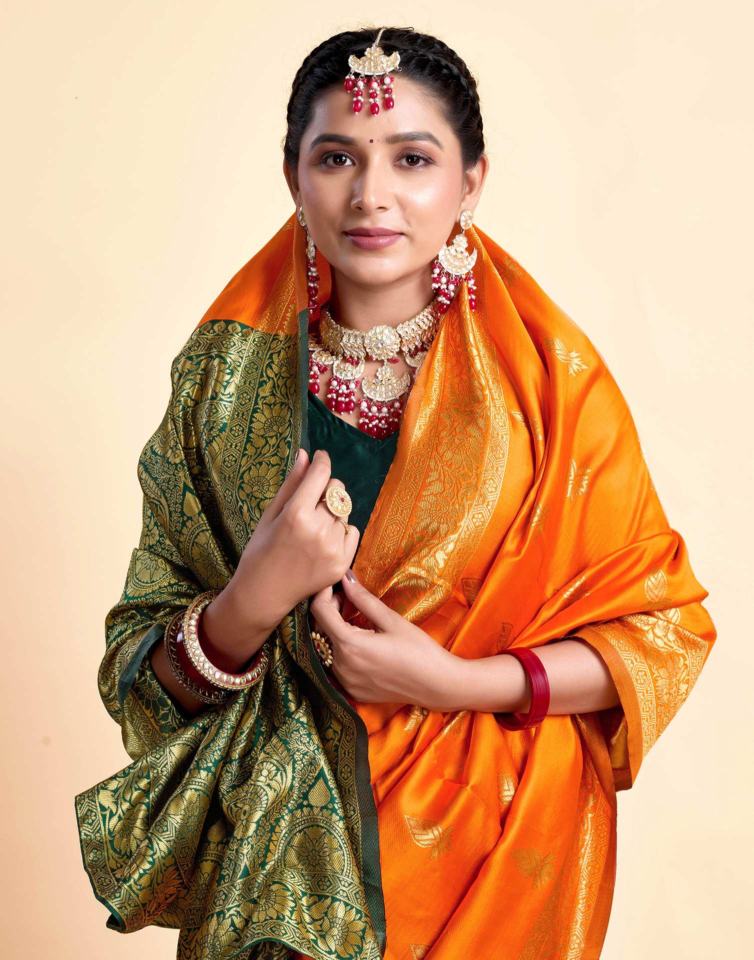 Orange Silk Woven Banarasi Saree - Image 2