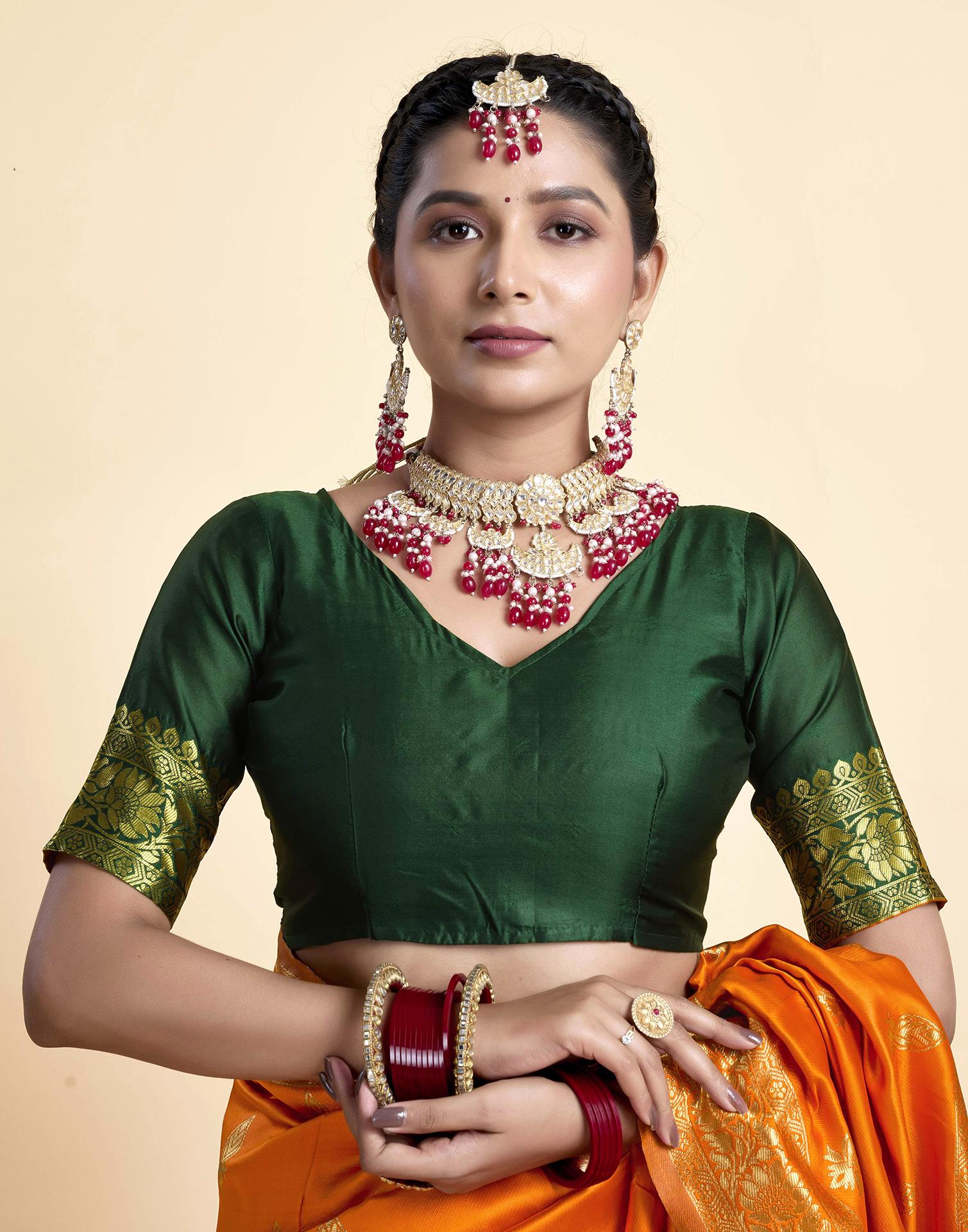 Orange Silk Woven Banarasi Saree - Image 9