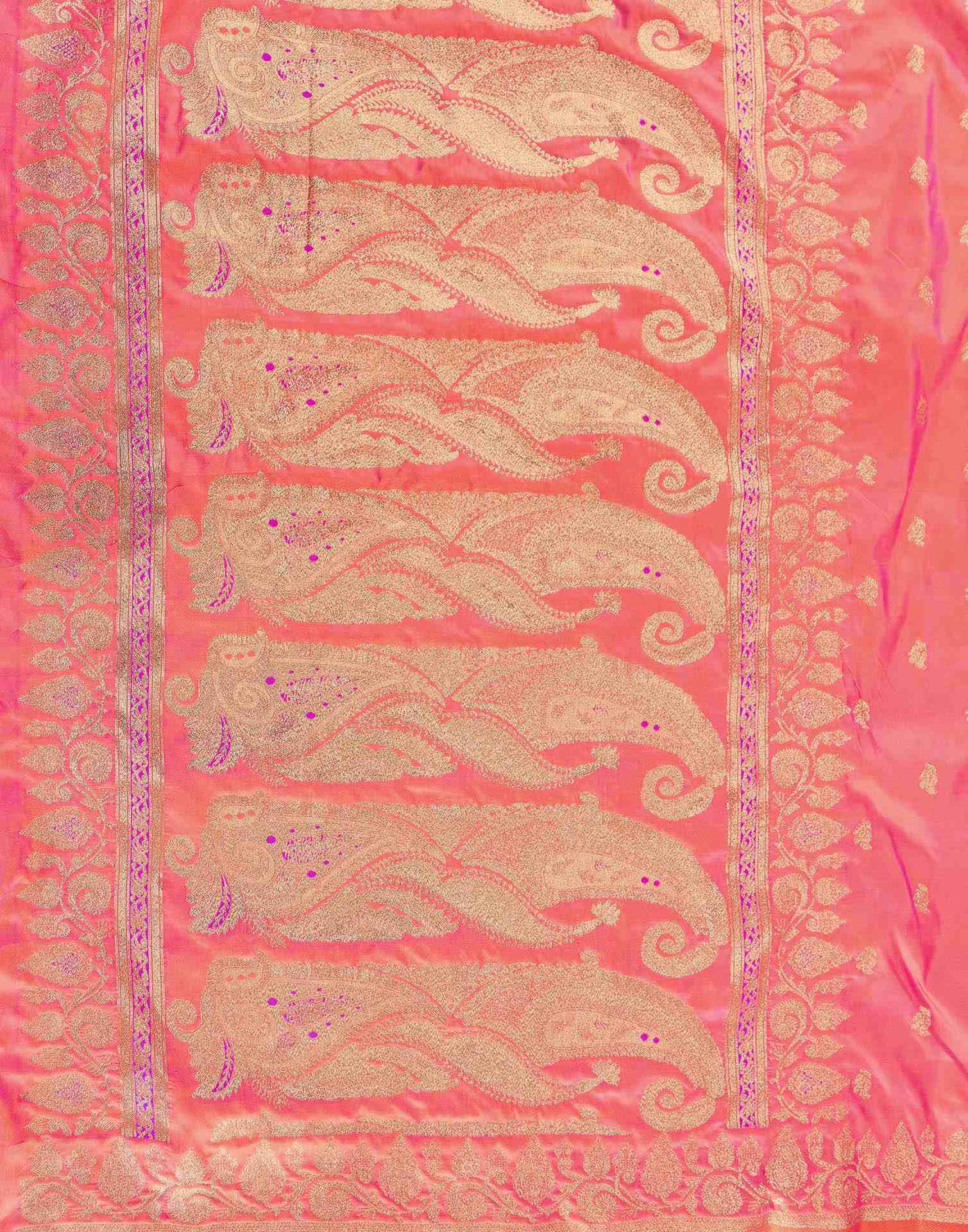 Orange Silk Woven Banarasi Saree - Image 8