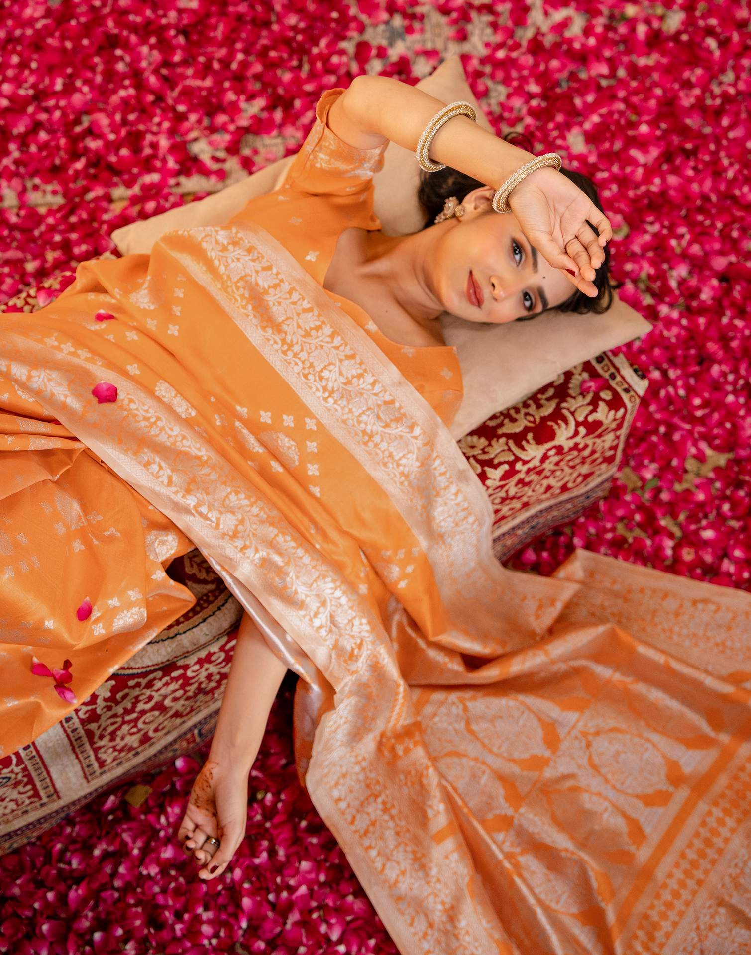 Orange Silk Woven Banarasi Saree - Image 10