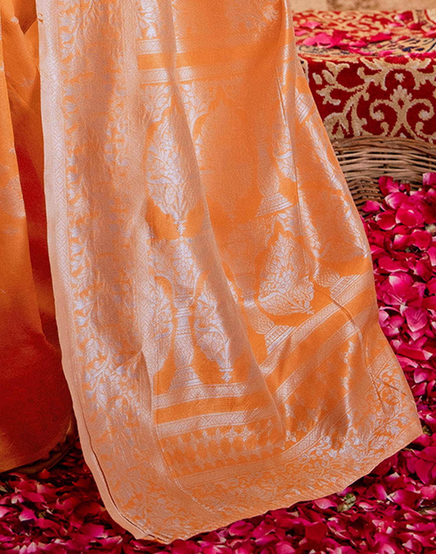 Orange Silk Woven Banarasi Saree - Image 12