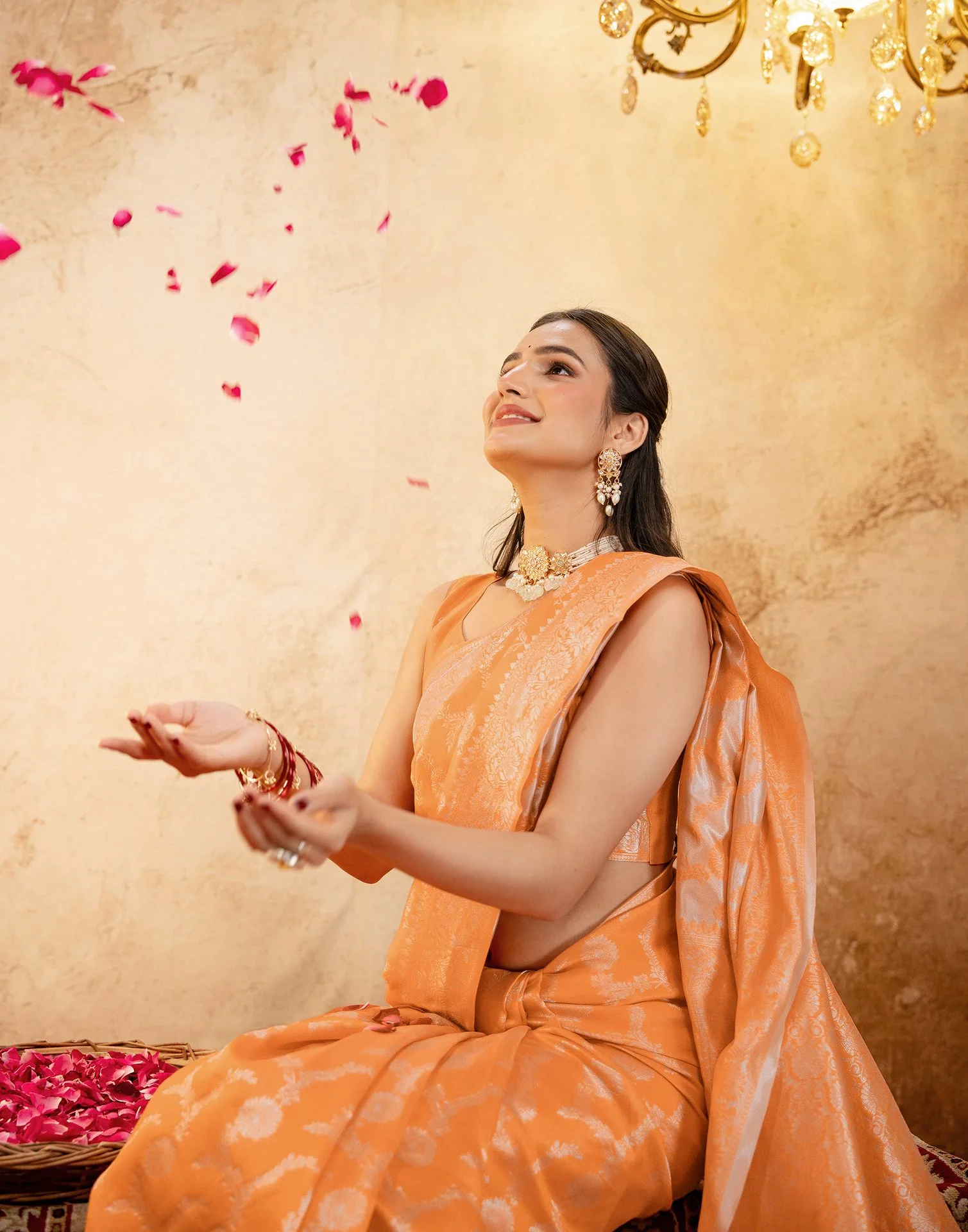 Orange Silk Woven Banarasi Saree - Image 4