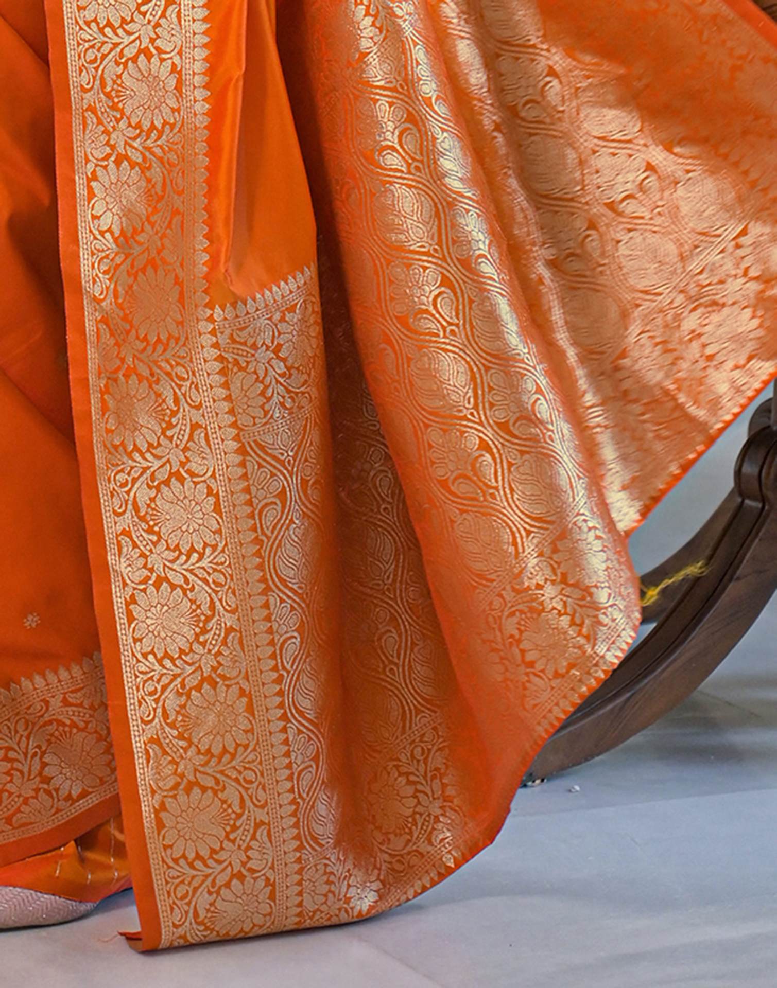 Orange Silk Woven Banarasi Saree - Image 10