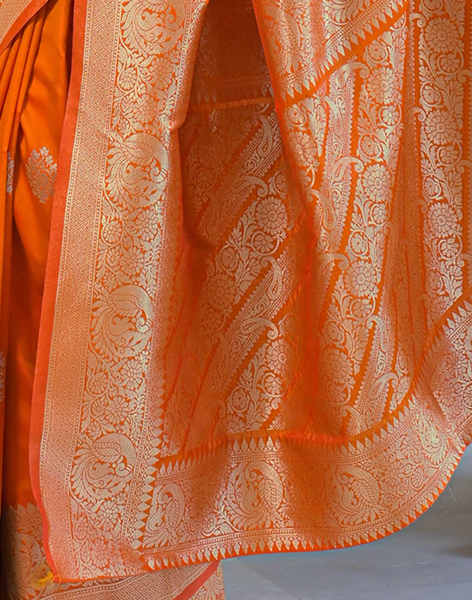Orange Silk Woven Banarasi Saree - Image 9
