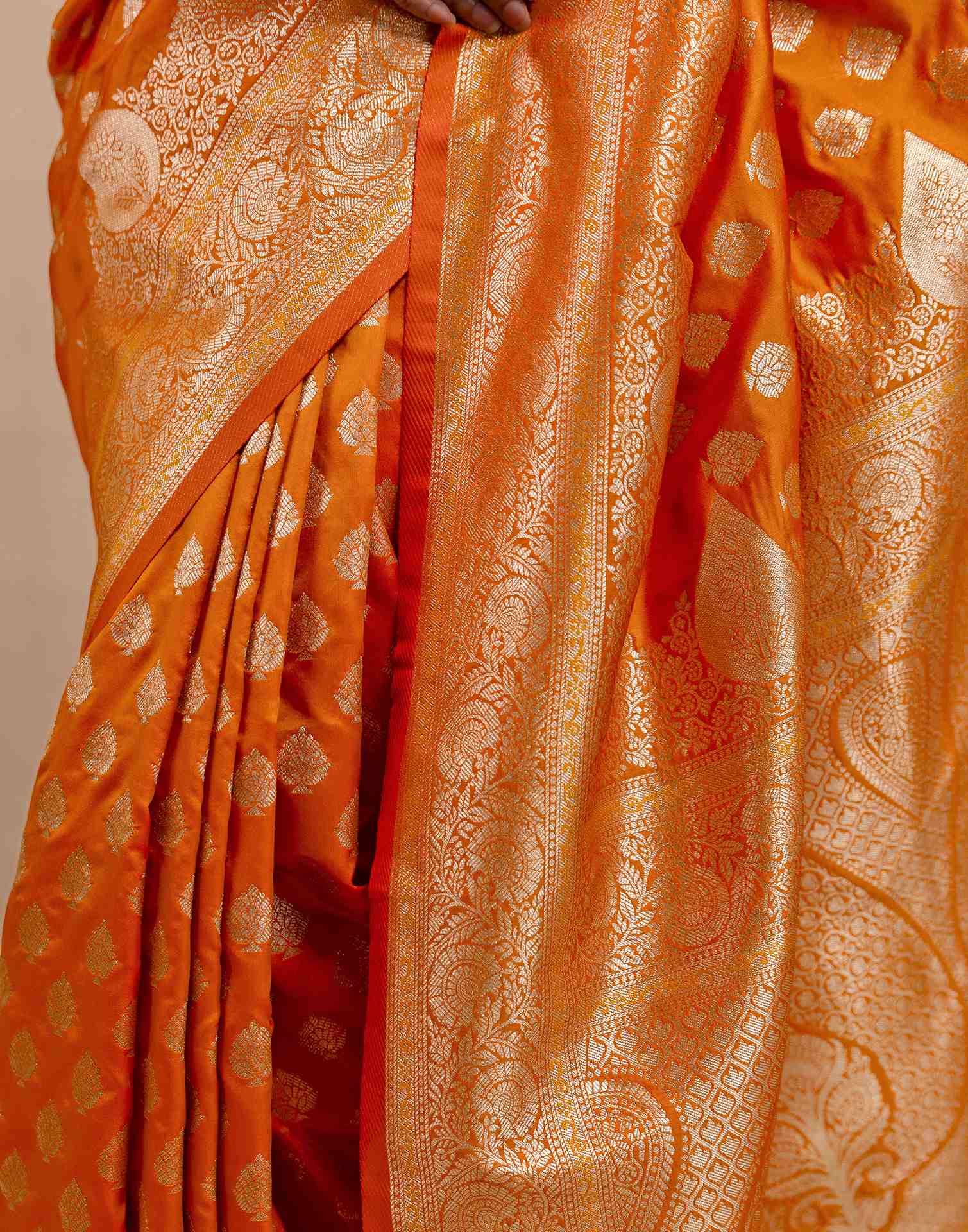 Orange Silk Woven Banarasi Saree - Image 11
