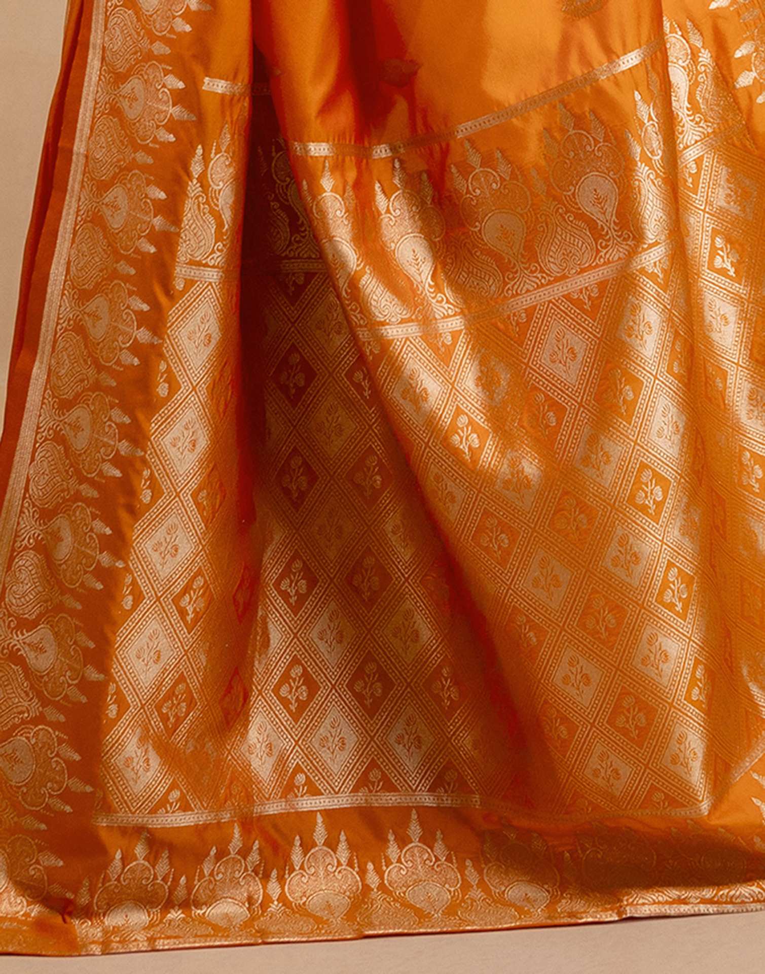 Orange Silk Woven Banarasi Saree - Image 11