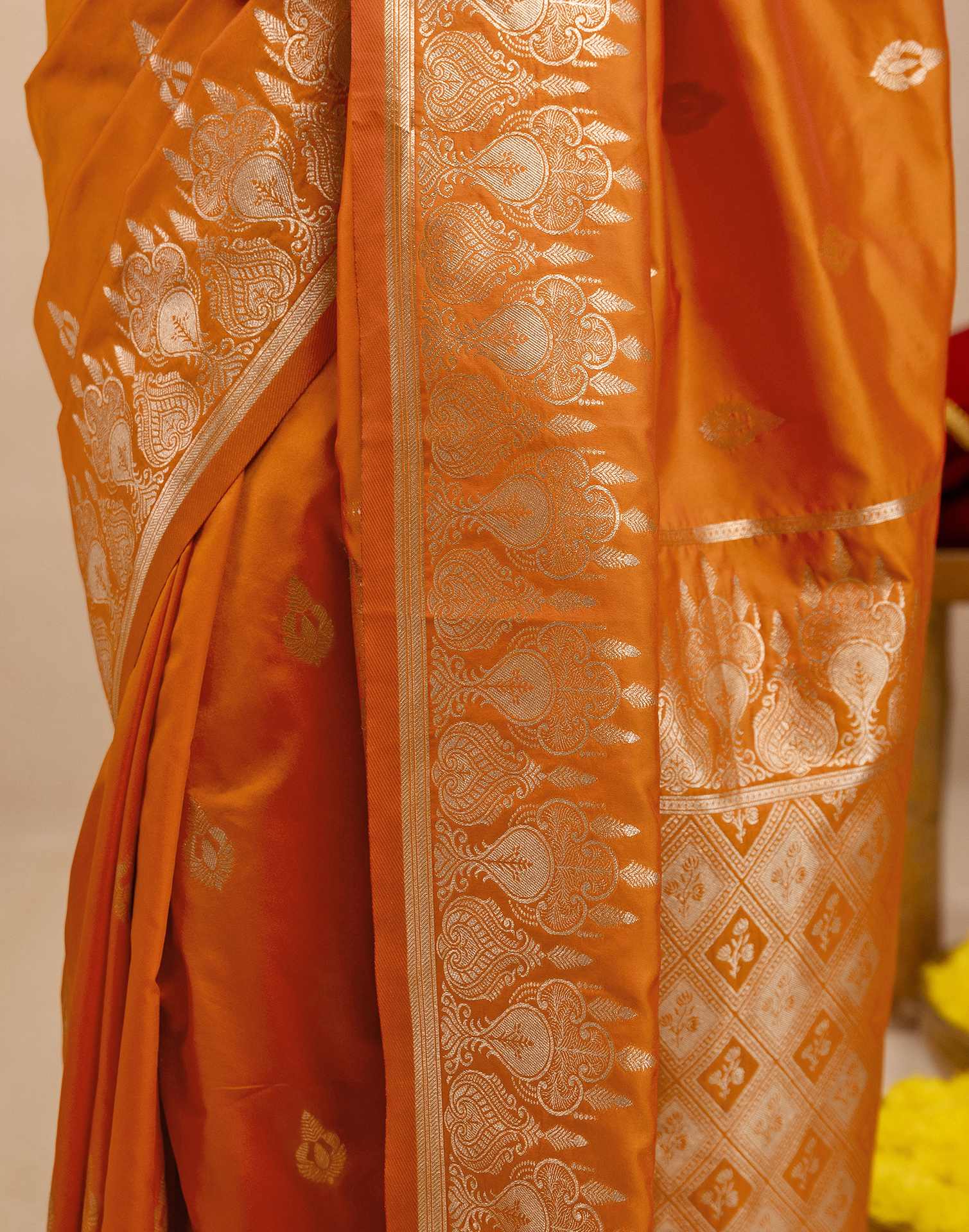 Orange Silk Woven Banarasi Saree - Image 12
