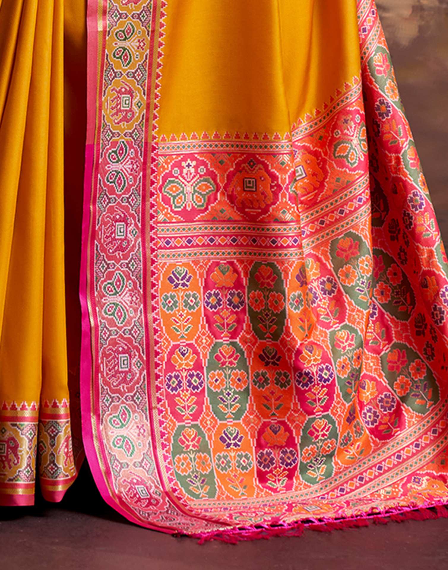 Orange Silk Woven Patola Saree - Image 6