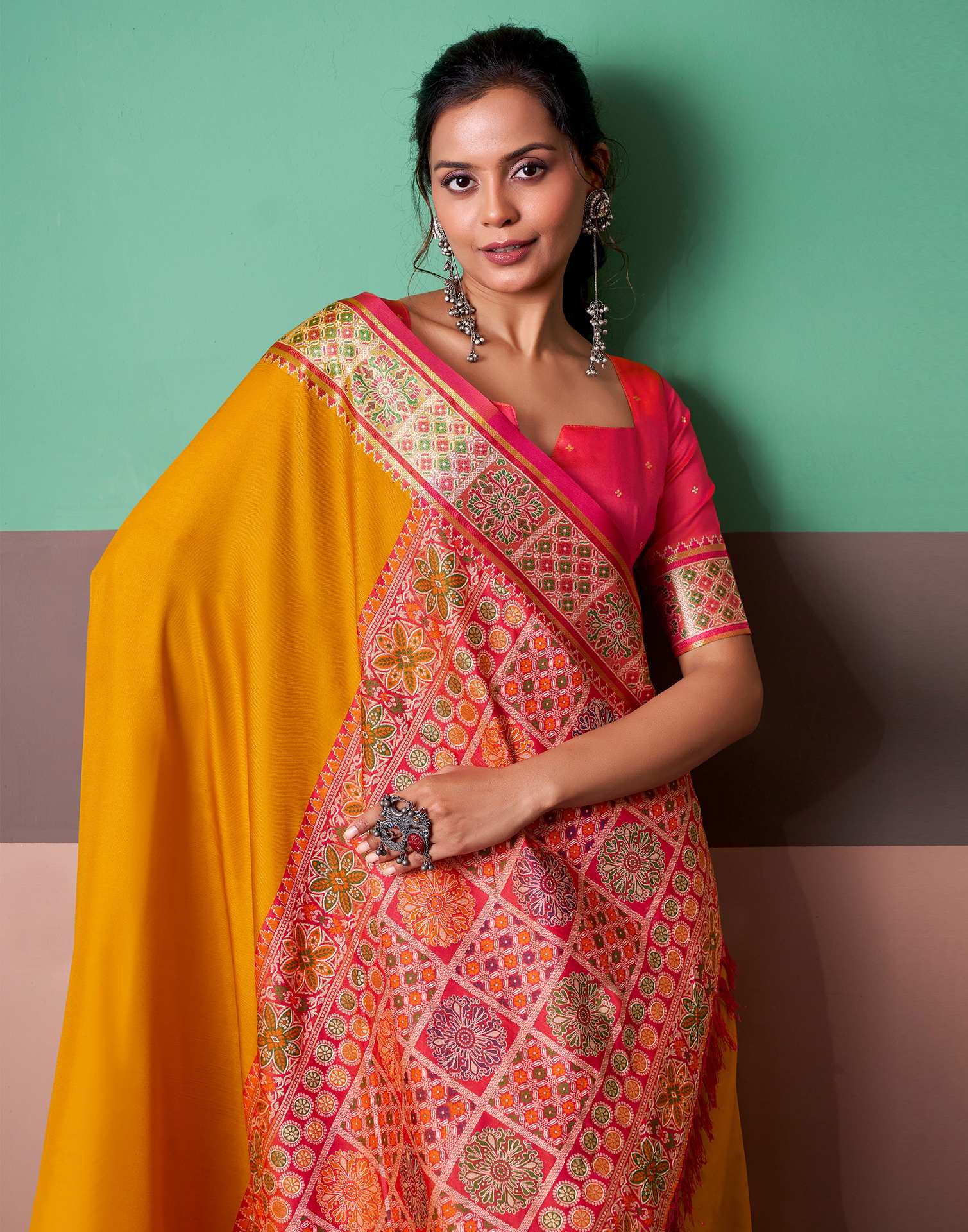 Orange Silk Woven Patola Saree - Image 4